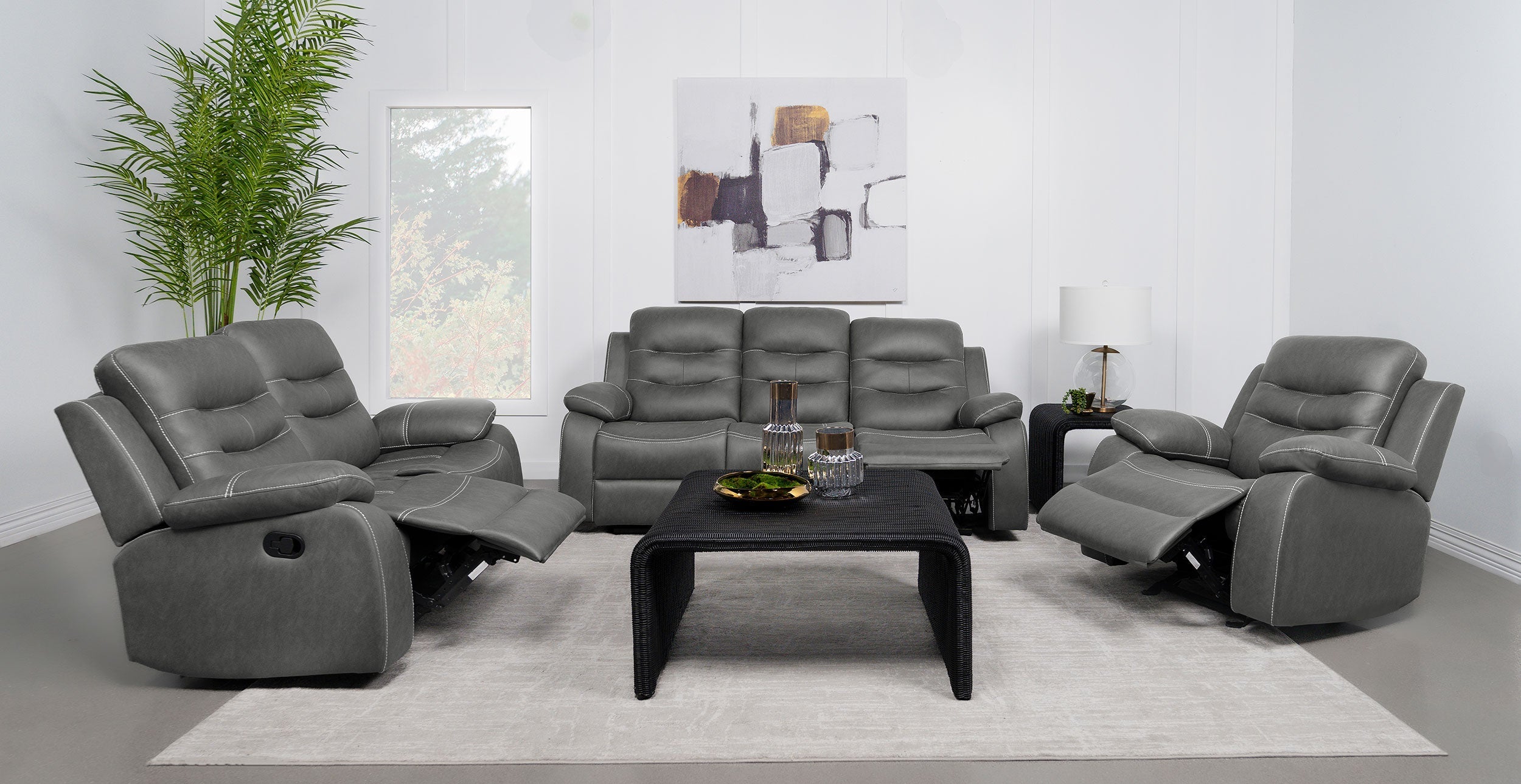 Nova 2-piece Upholstered Motion Reclining Sofa Set Dark Grey