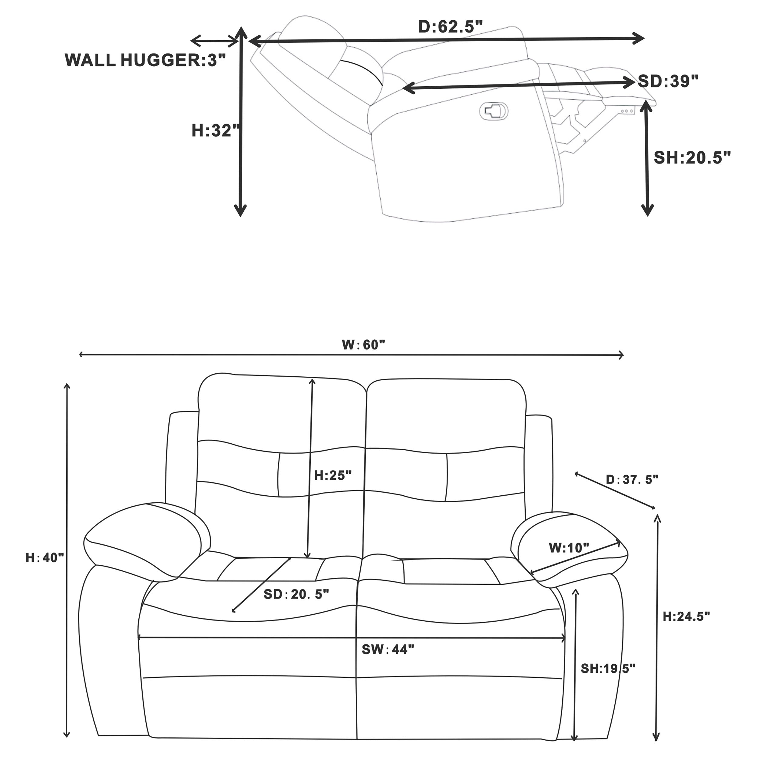 Nova Upholstered Motion Reclining Loveseat Dark Grey