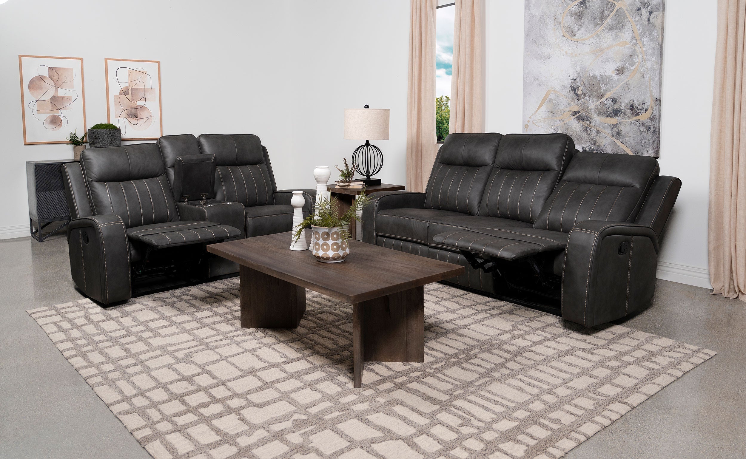 Raelynn 2-piece Upholstered Motion Reclining Sofa Set Grey