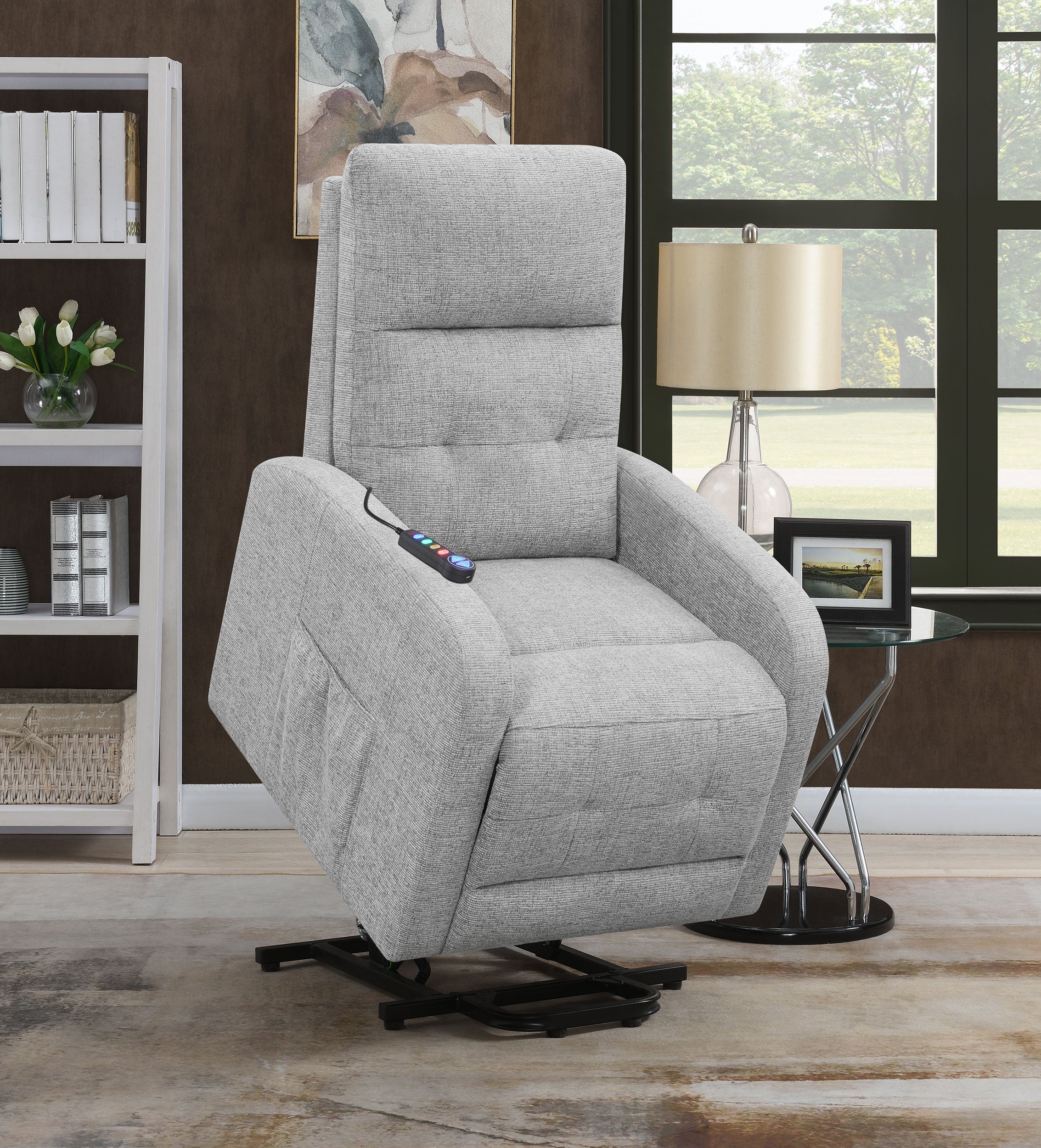 Howie Tufted Upholstered Power Lift Recliner Grey