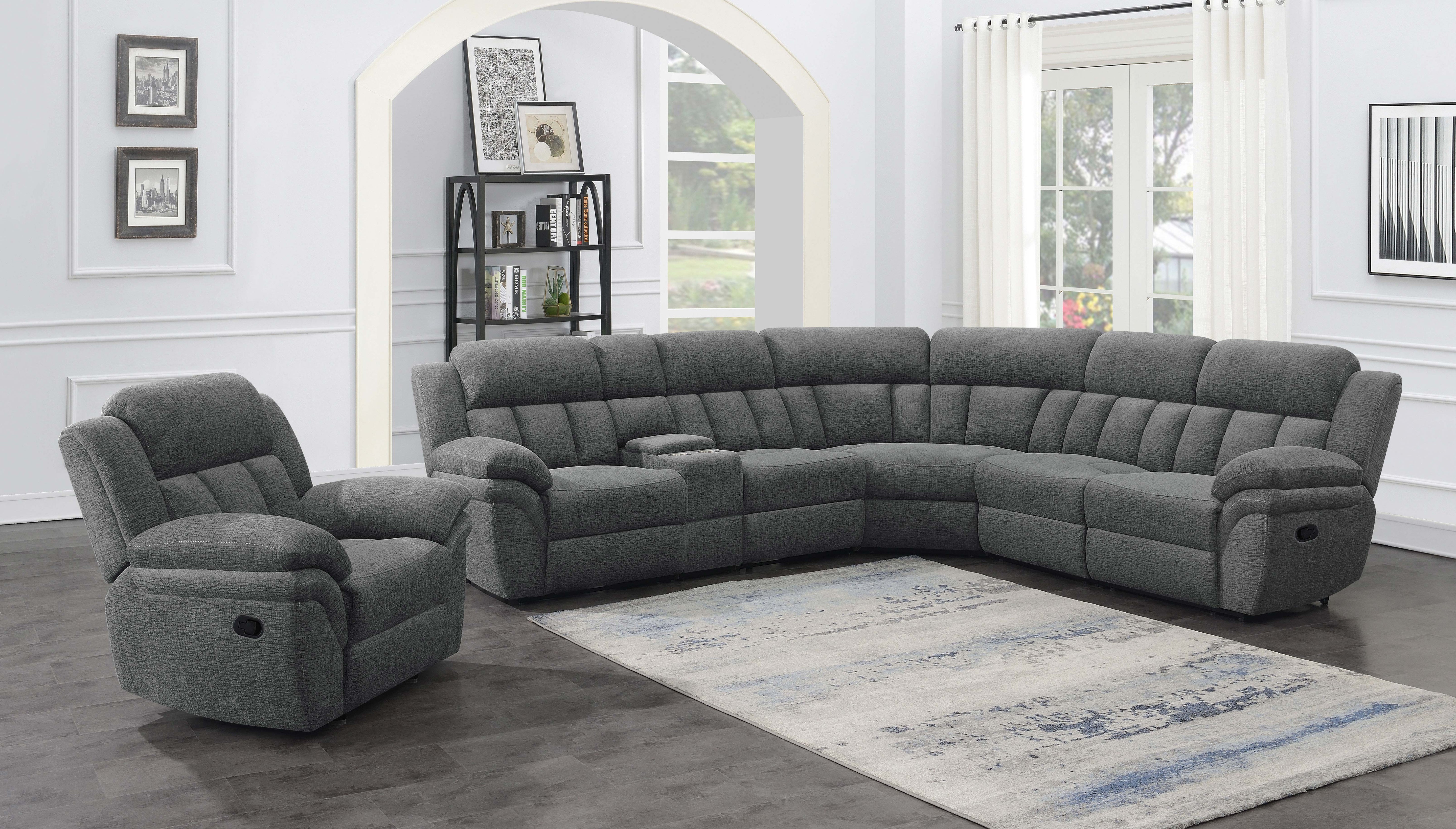 Bahrain 6-piece Upholstered Motion Sectional Charcoal