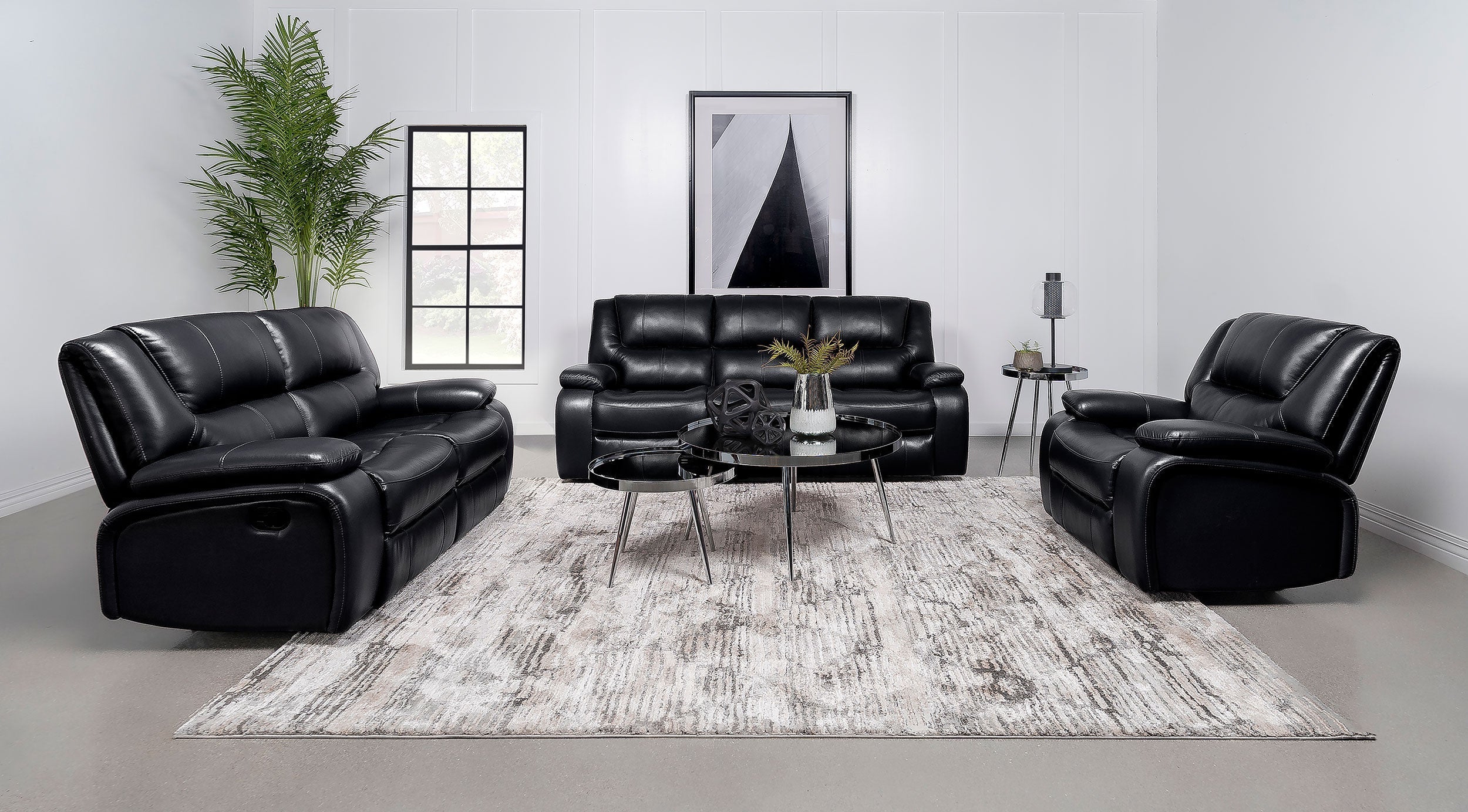 Camila 2-piece Upholstered Motion Reclining Sofa Set Black