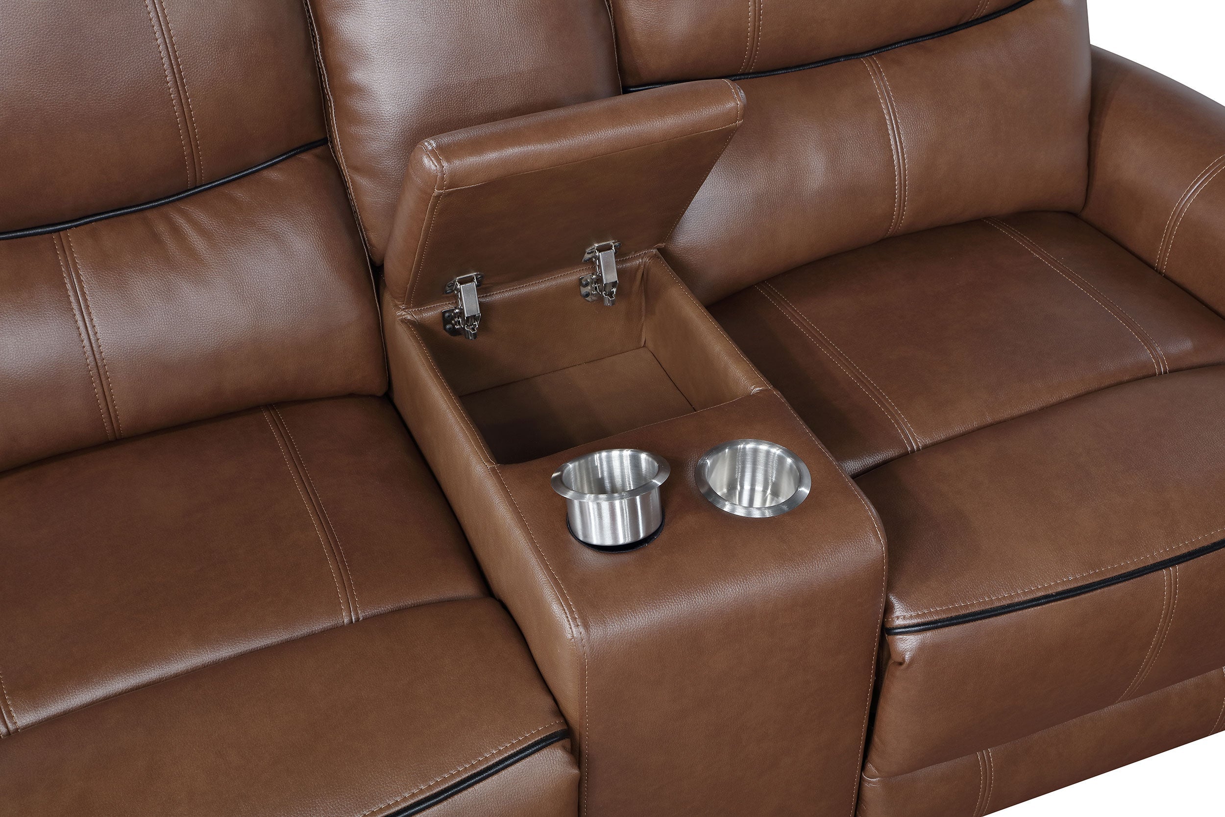 Greenfield Upholstered Power Reclining Loveseat with Console Saddle Brown