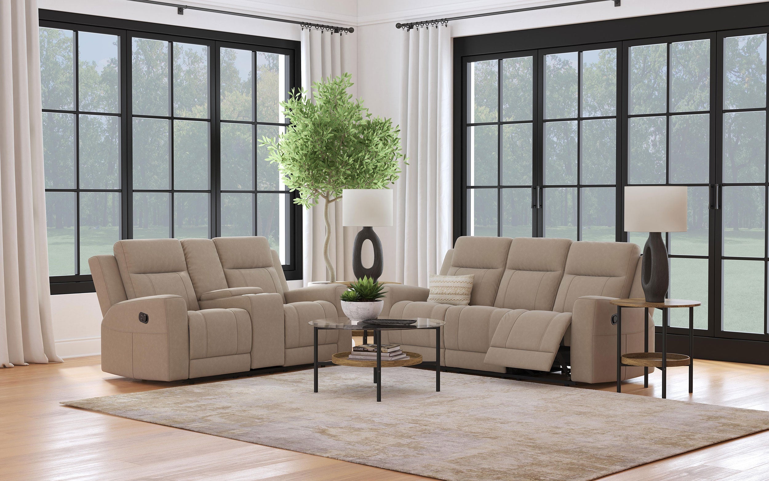 Brentwood  Upholstered Reclining Sofa Set Taupe