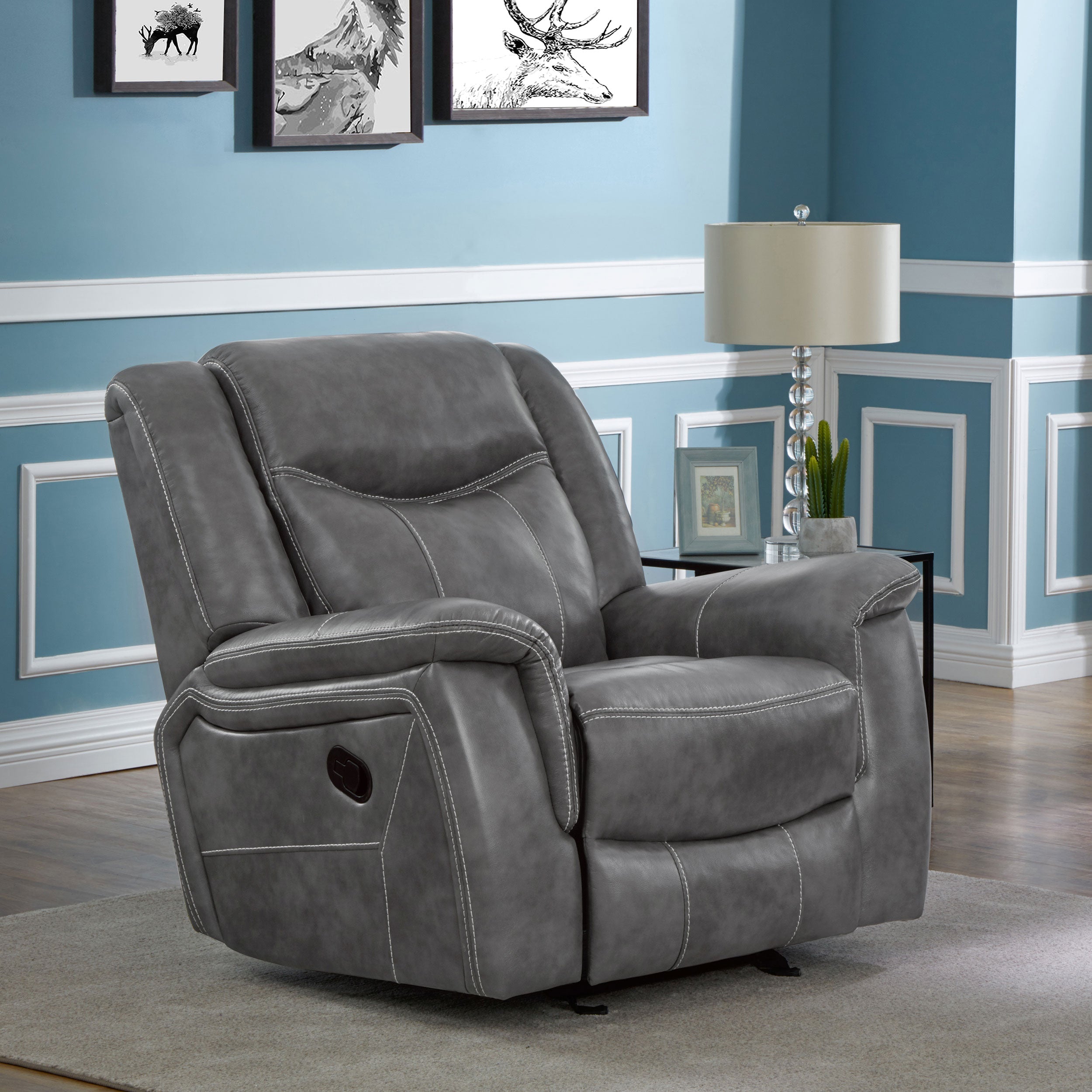 Conrad Upholstered Motion Glider Recliner Grey