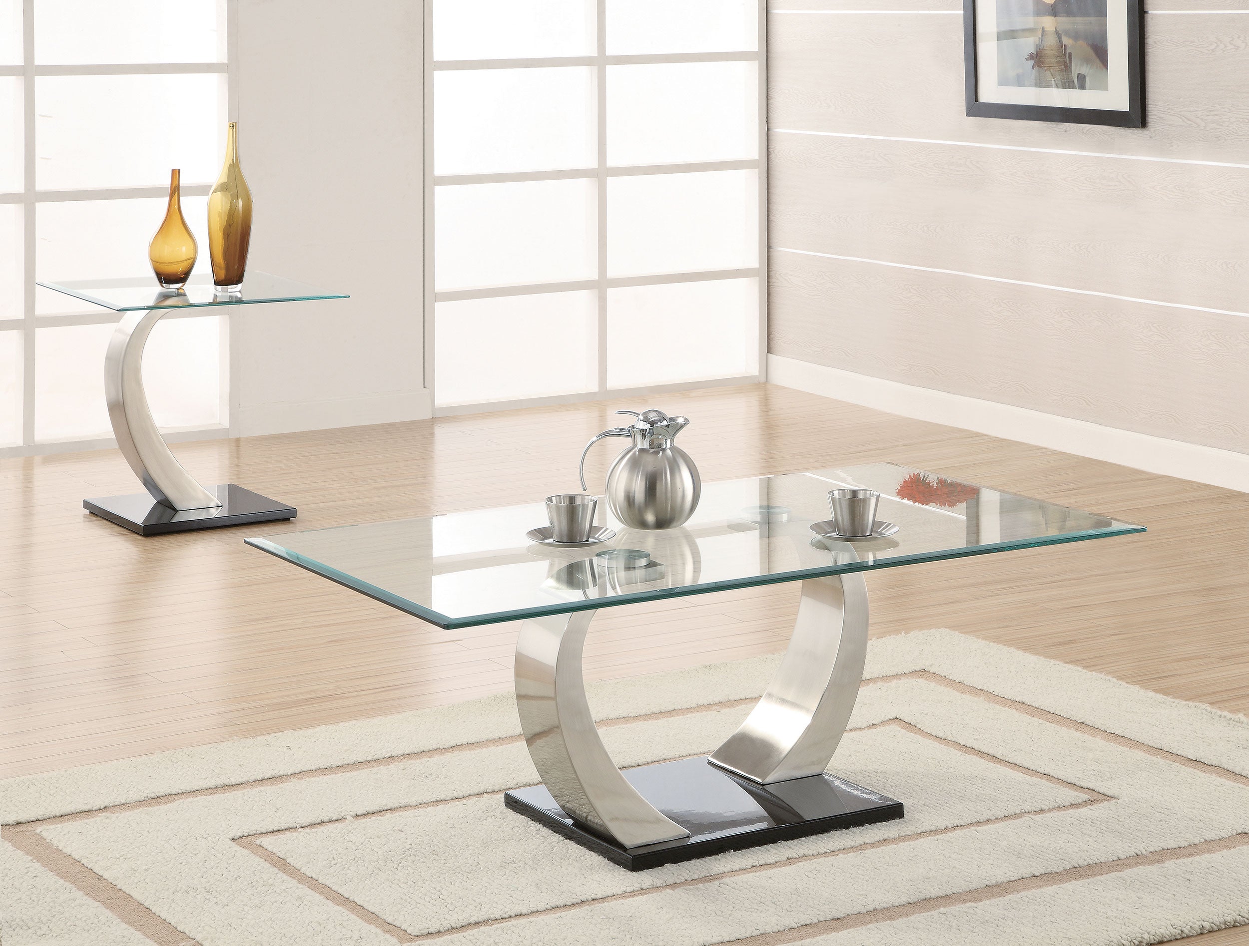 Pruitt  Coffee and End Table Set Satin Silver