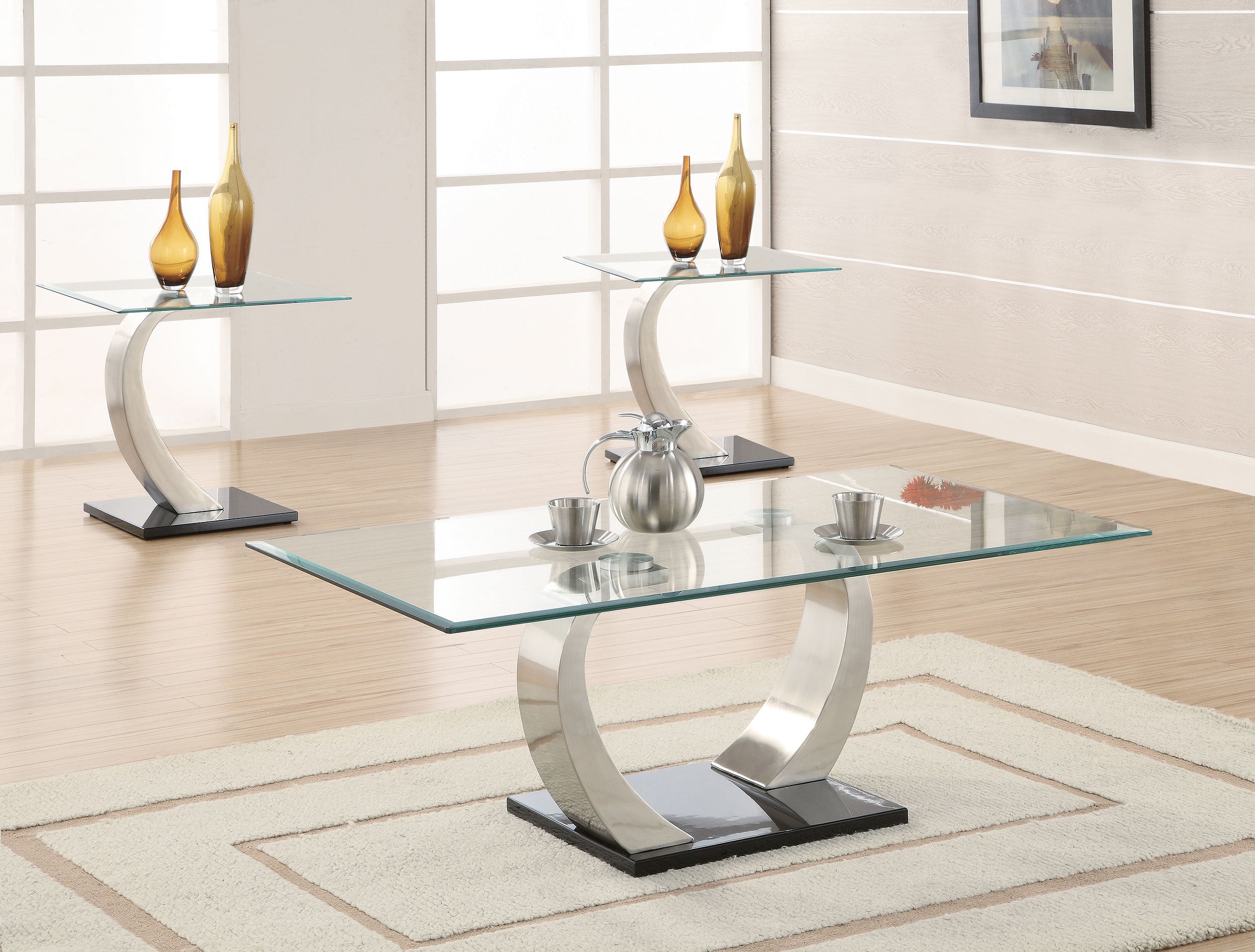 Pruitt  Coffee and End Table Set Satin Silver
