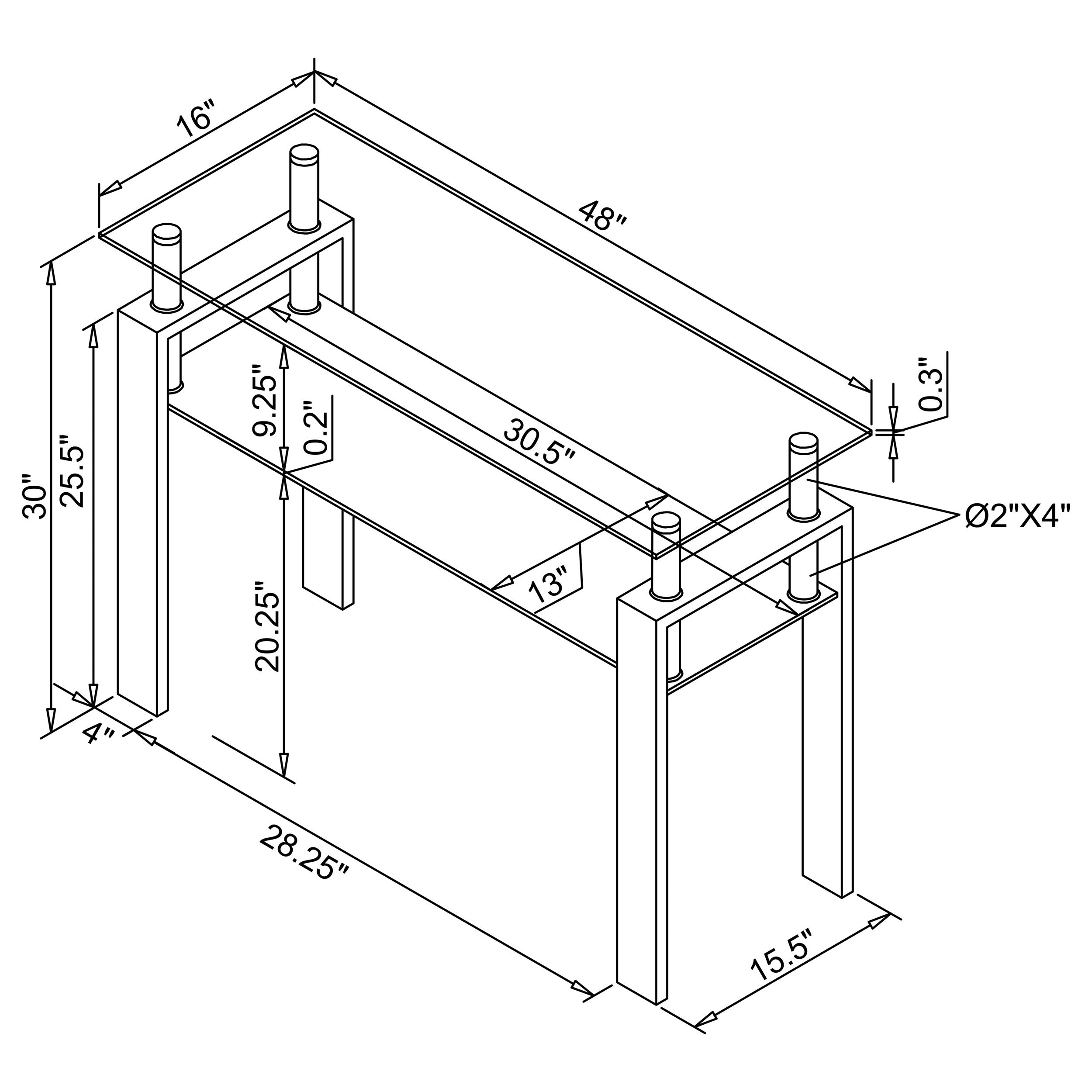 Dyer Tempered Glass Sofa Table with Shelf Black