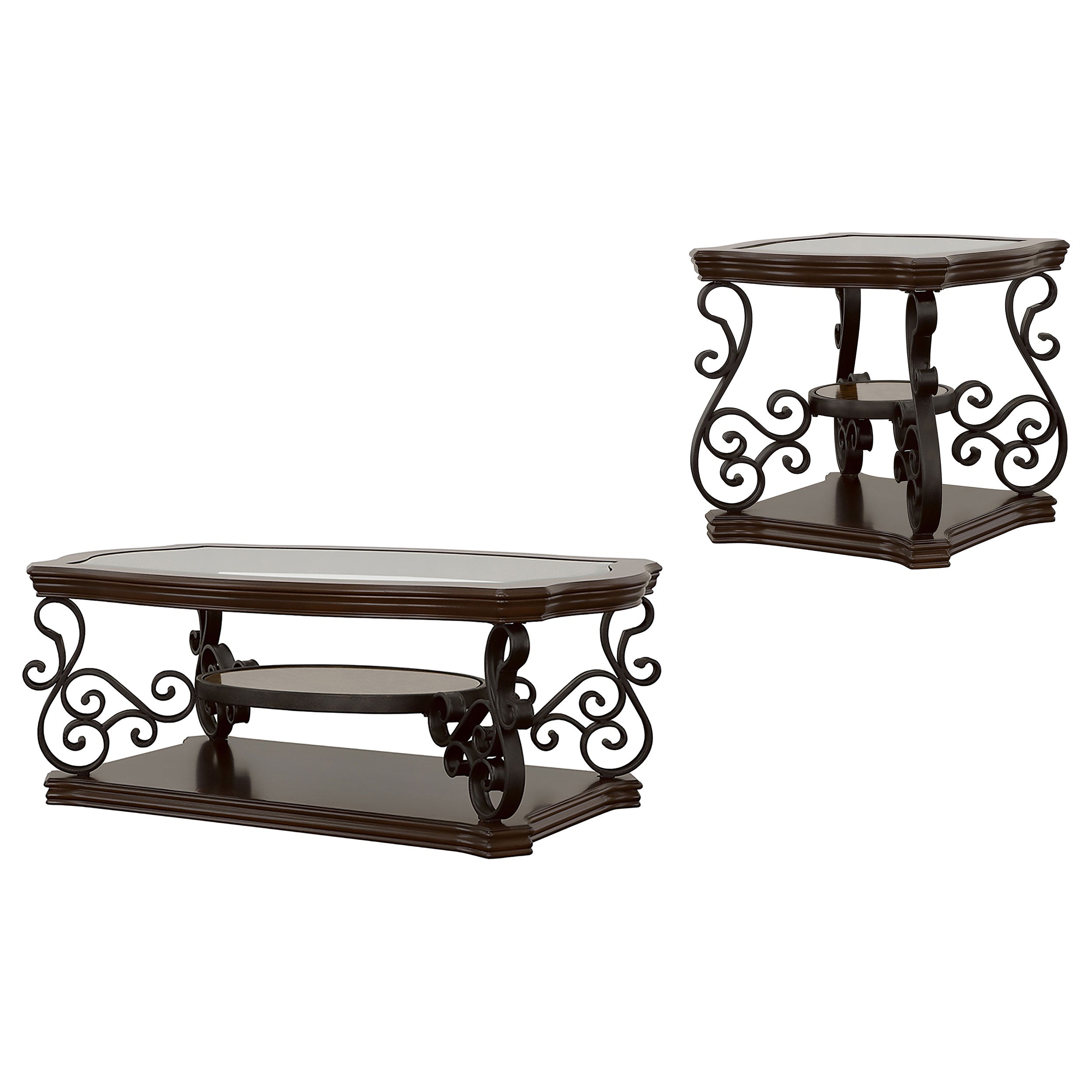 Laney  Glass Top Coffee and End Table Set Dark Merlot