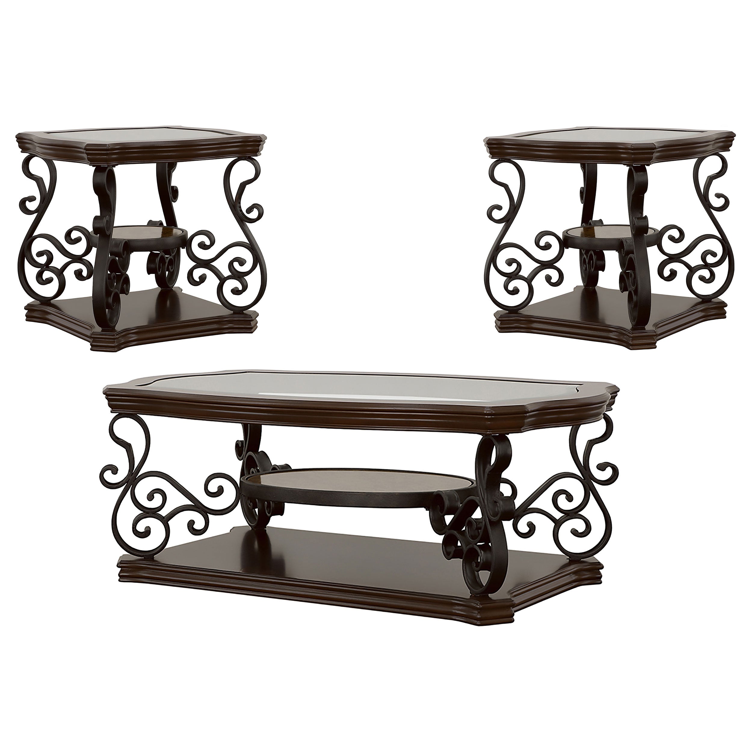 Laney  Glass Top Coffee and End Table Set Dark Merlot