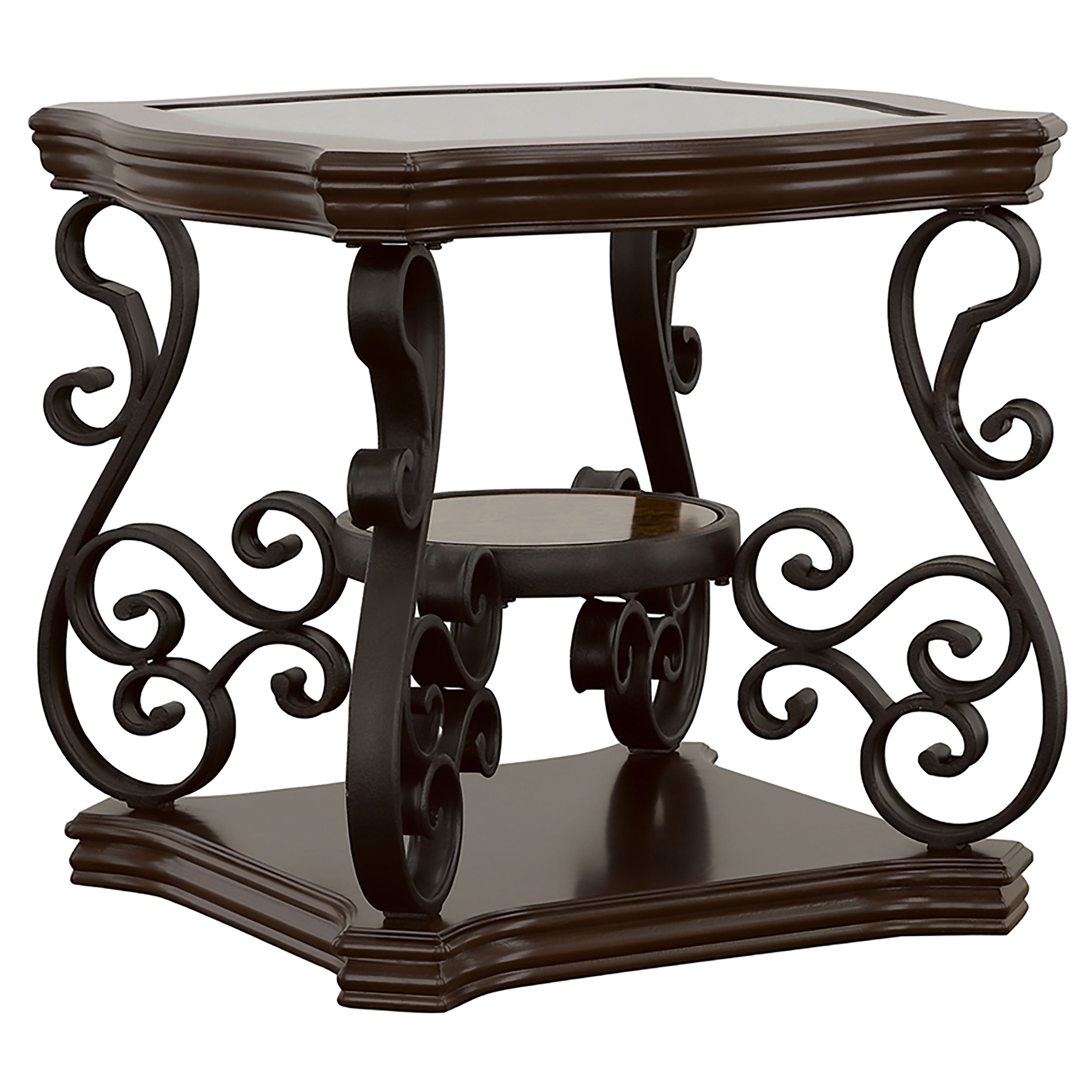 Laney  Glass Top Coffee and End Table Set Dark Merlot