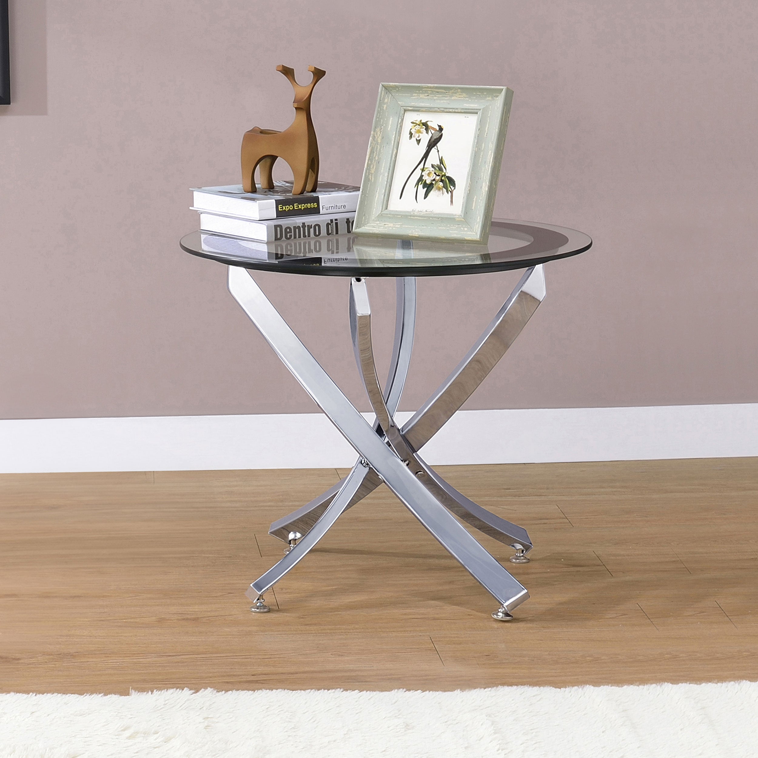 Brooke Round Glass Top Side End Table Metal Base Brass