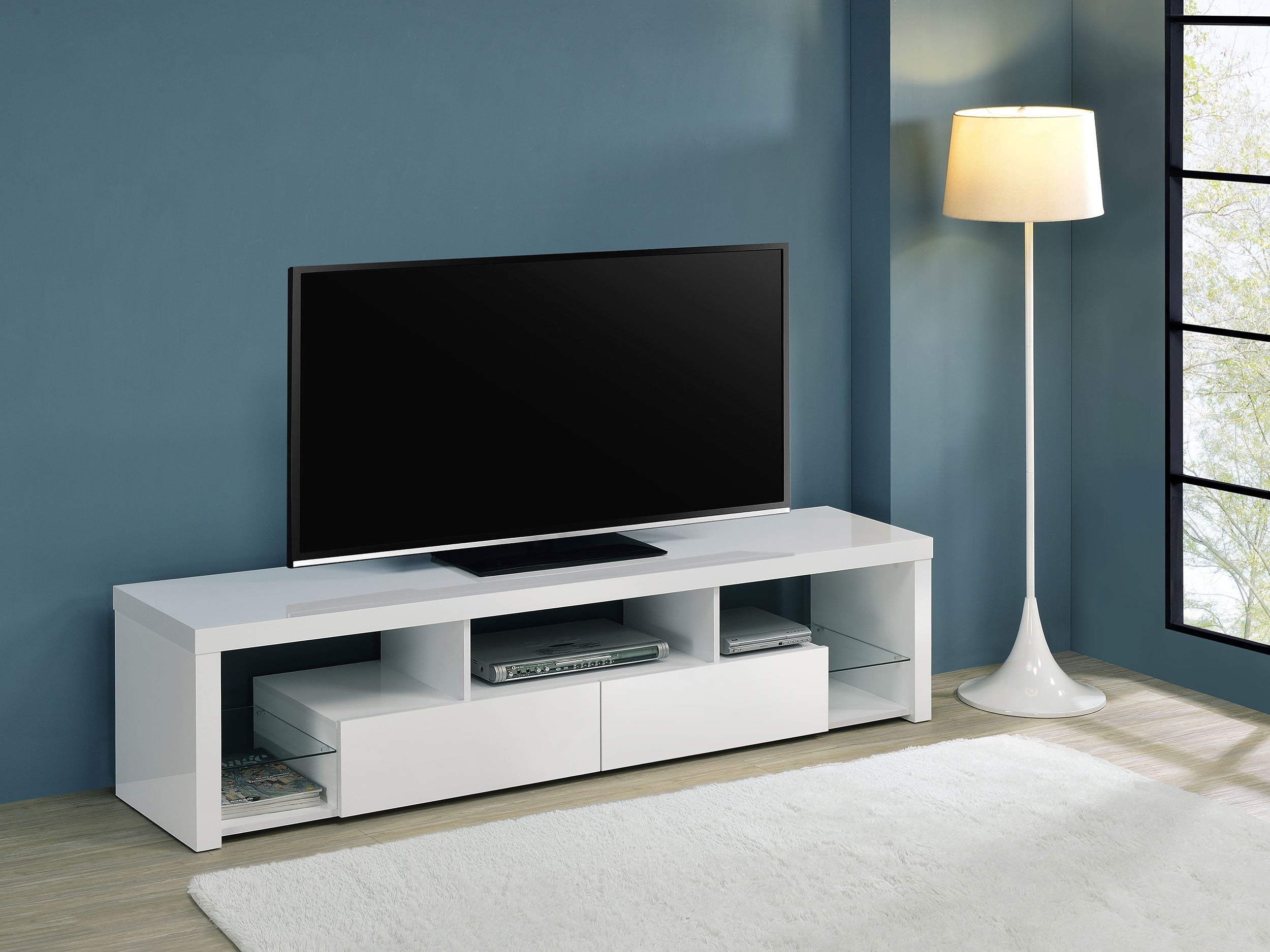 Jude 2-drawer 71" TV Stand With Shelving White High Gloss