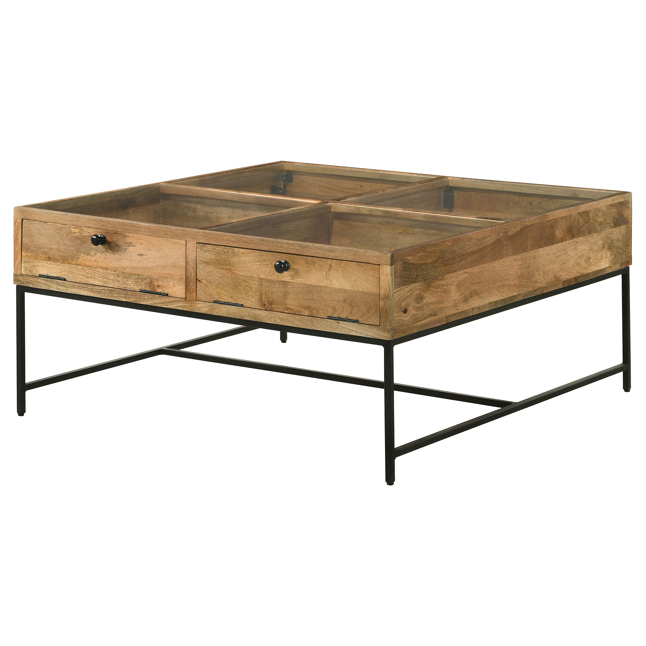 Stephie 4-drawer Square Clear Glass Top Coffee Table Honey Brown