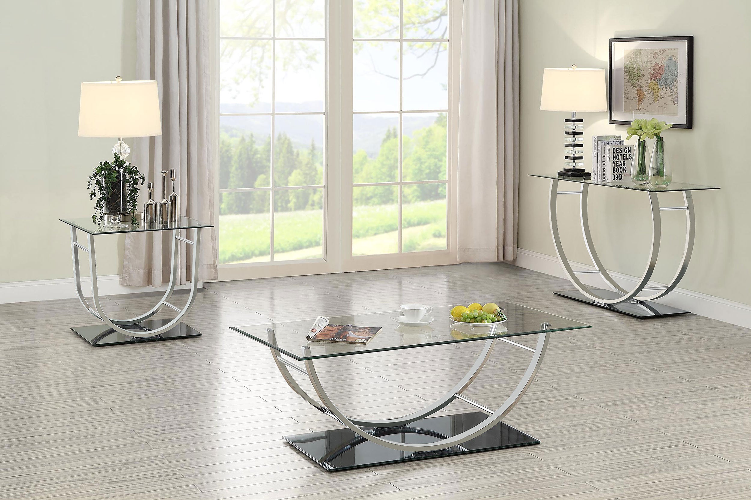 Danville U-shaped Sofa Table Chrome