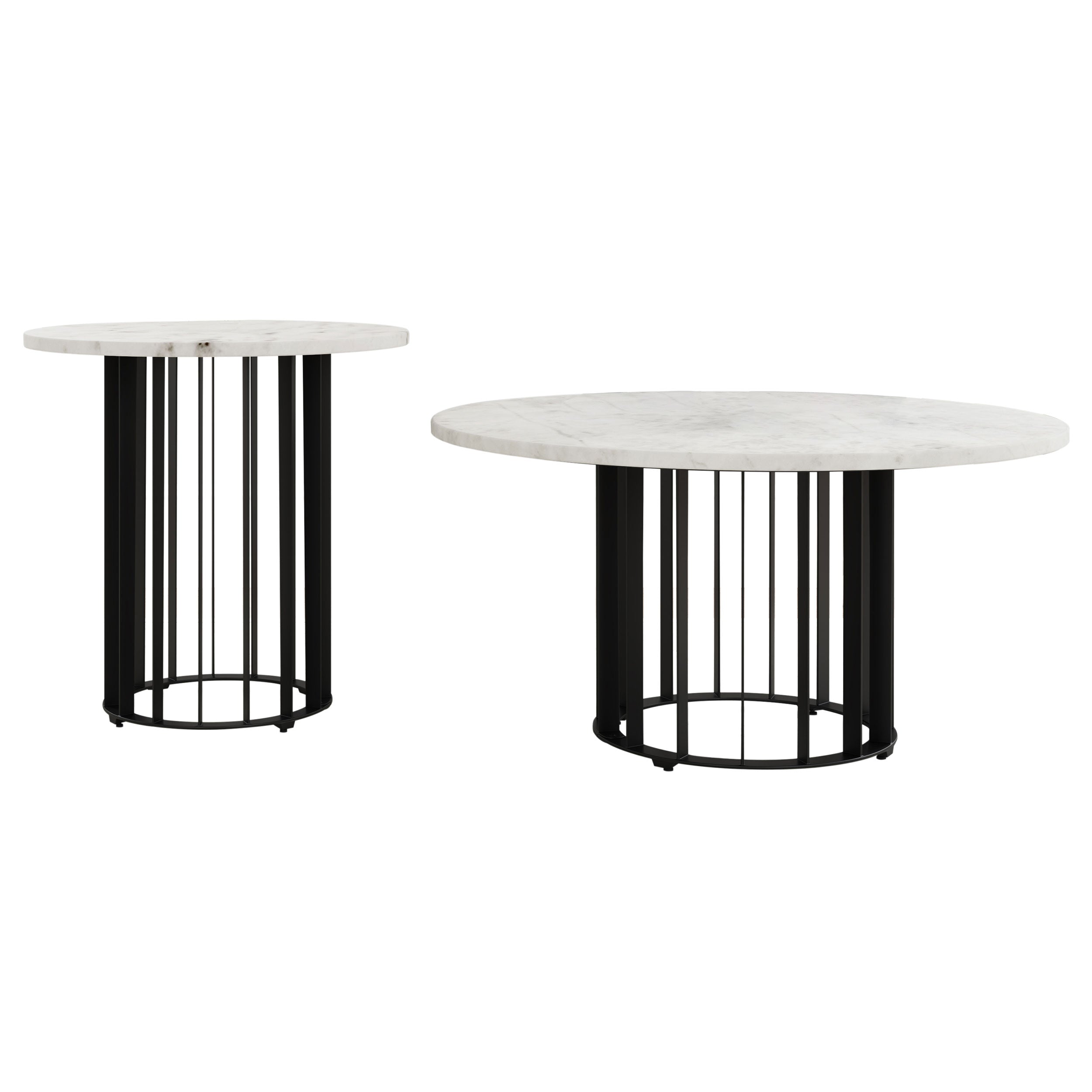 Haven  Round Marble Coffee and End Table Set Black