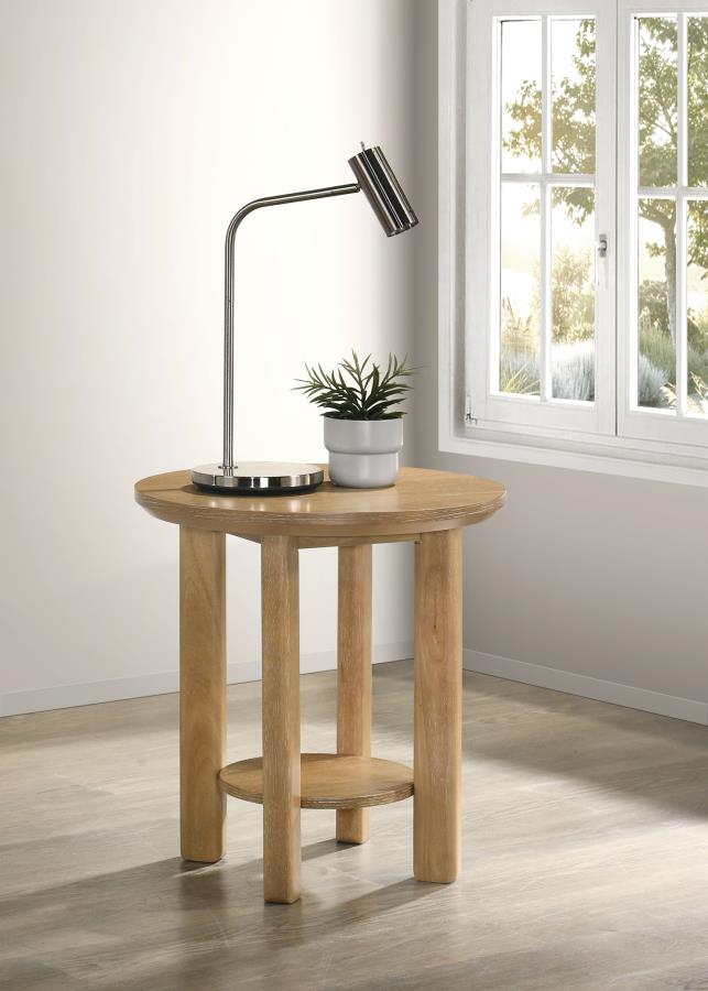 Ottowa Round Wood Side End Table with Shelf