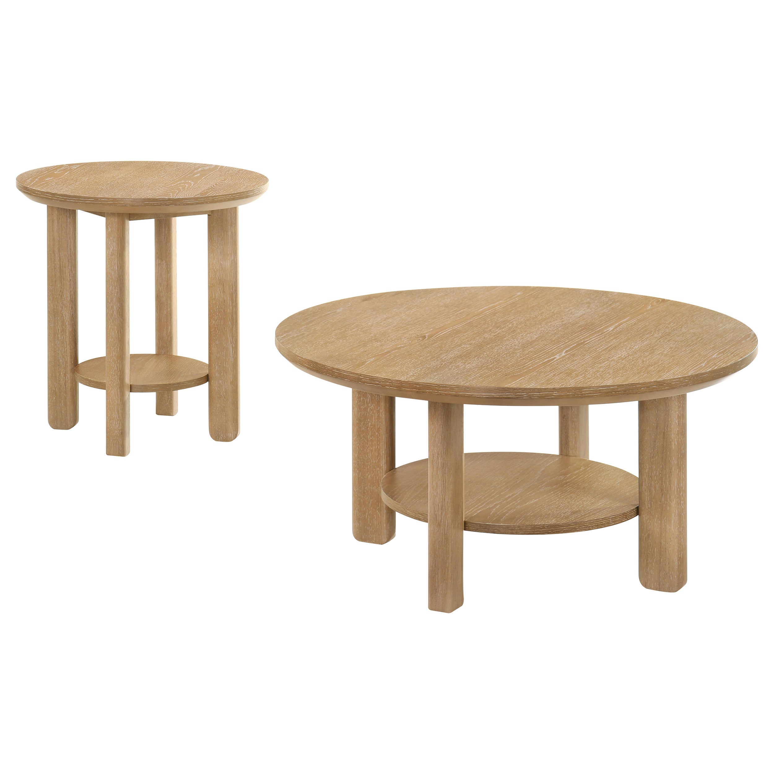 Ottowa  Round Wood Coffee Table Set Light Oak