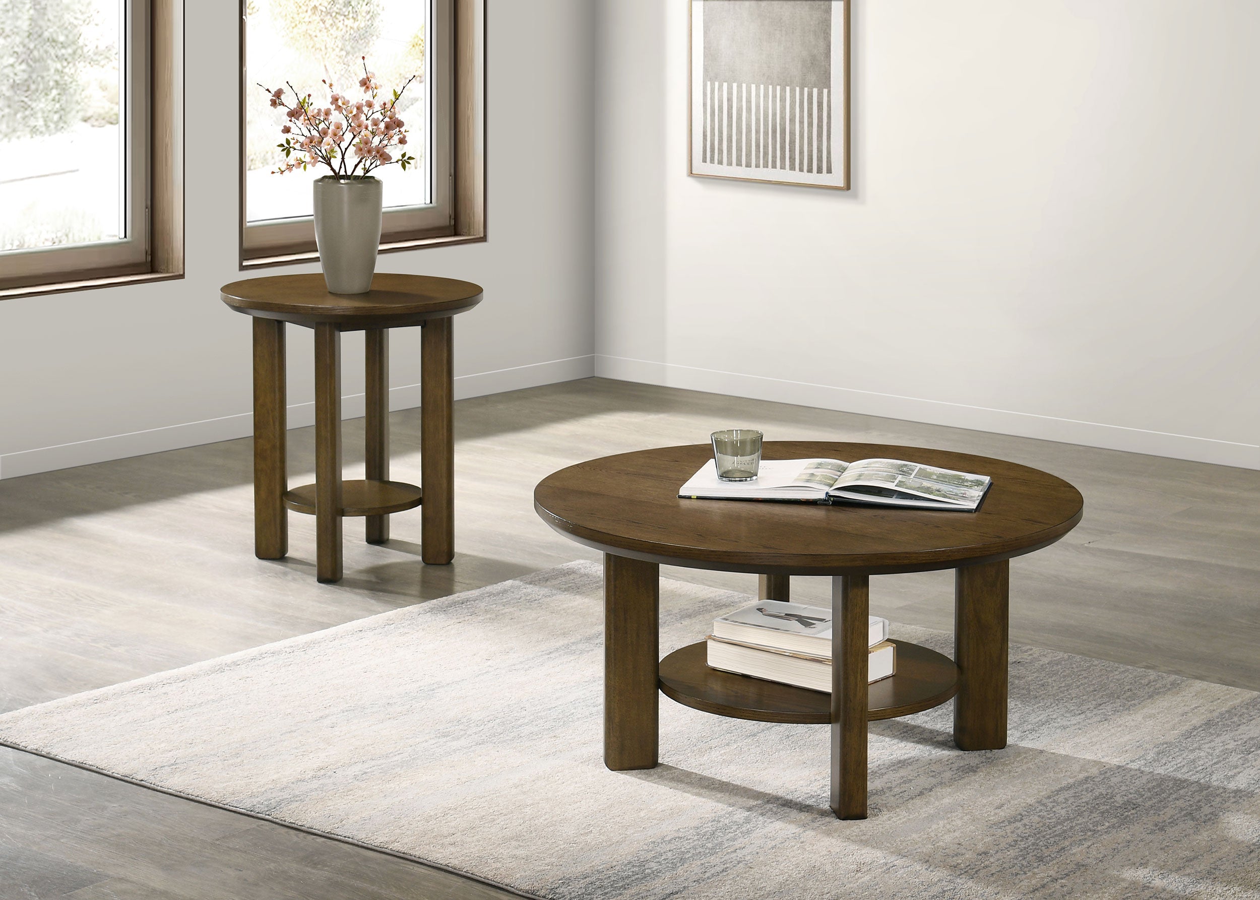 Ottowa Round Wood Side End Table with Shelf