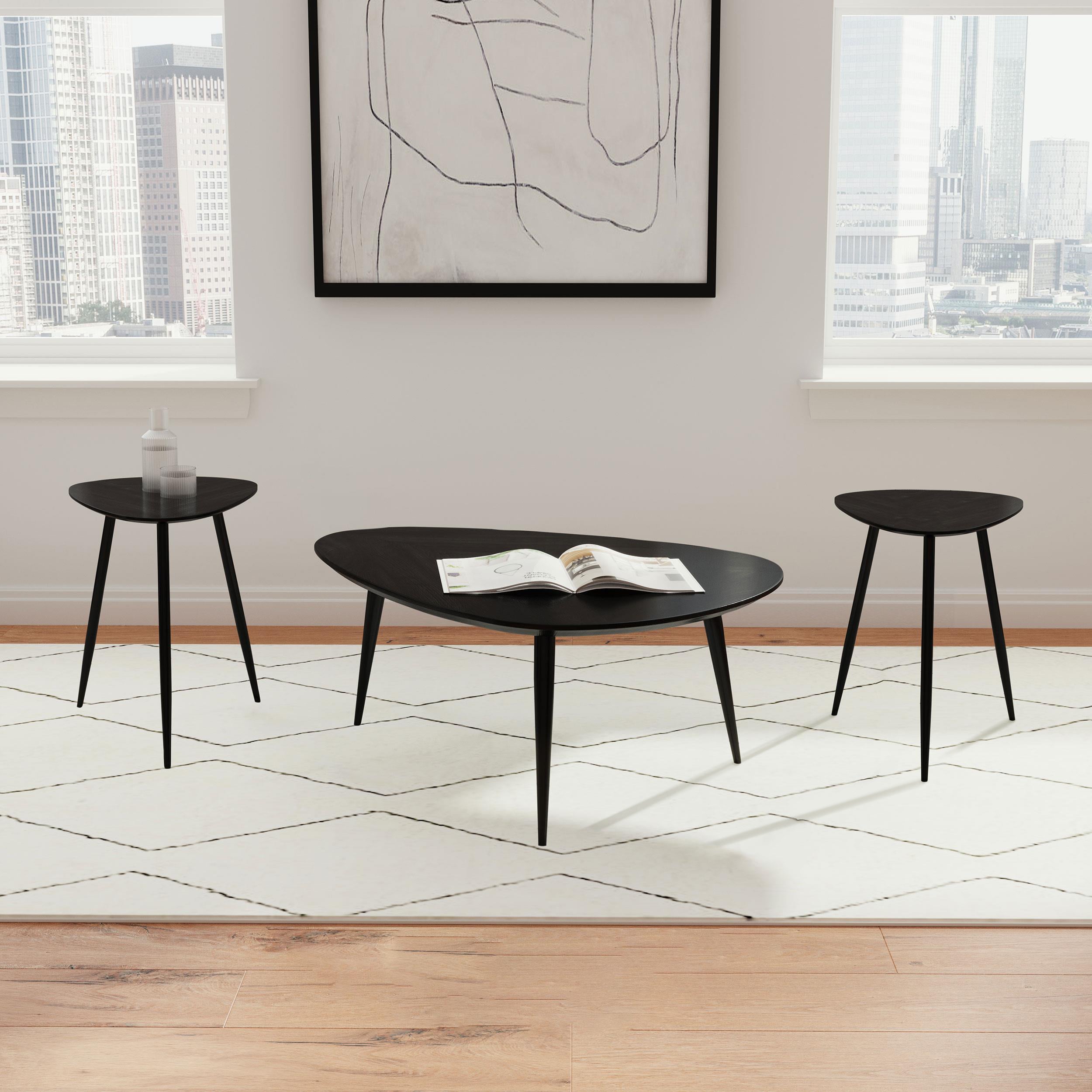 Odessa  Triangular Coffee and End Table Set Black