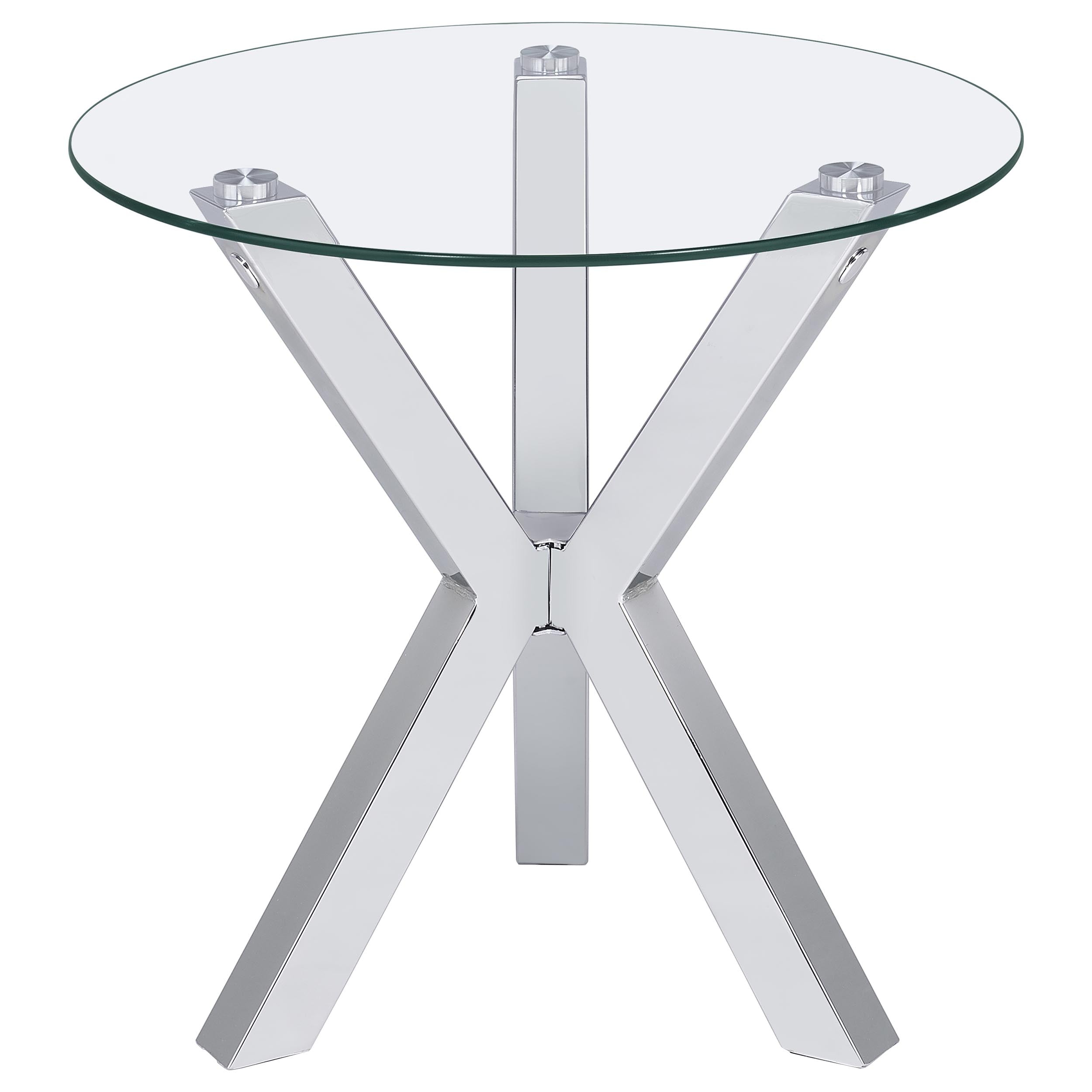 Kenzie Round Tempered Glass Top End Side Table Chrome