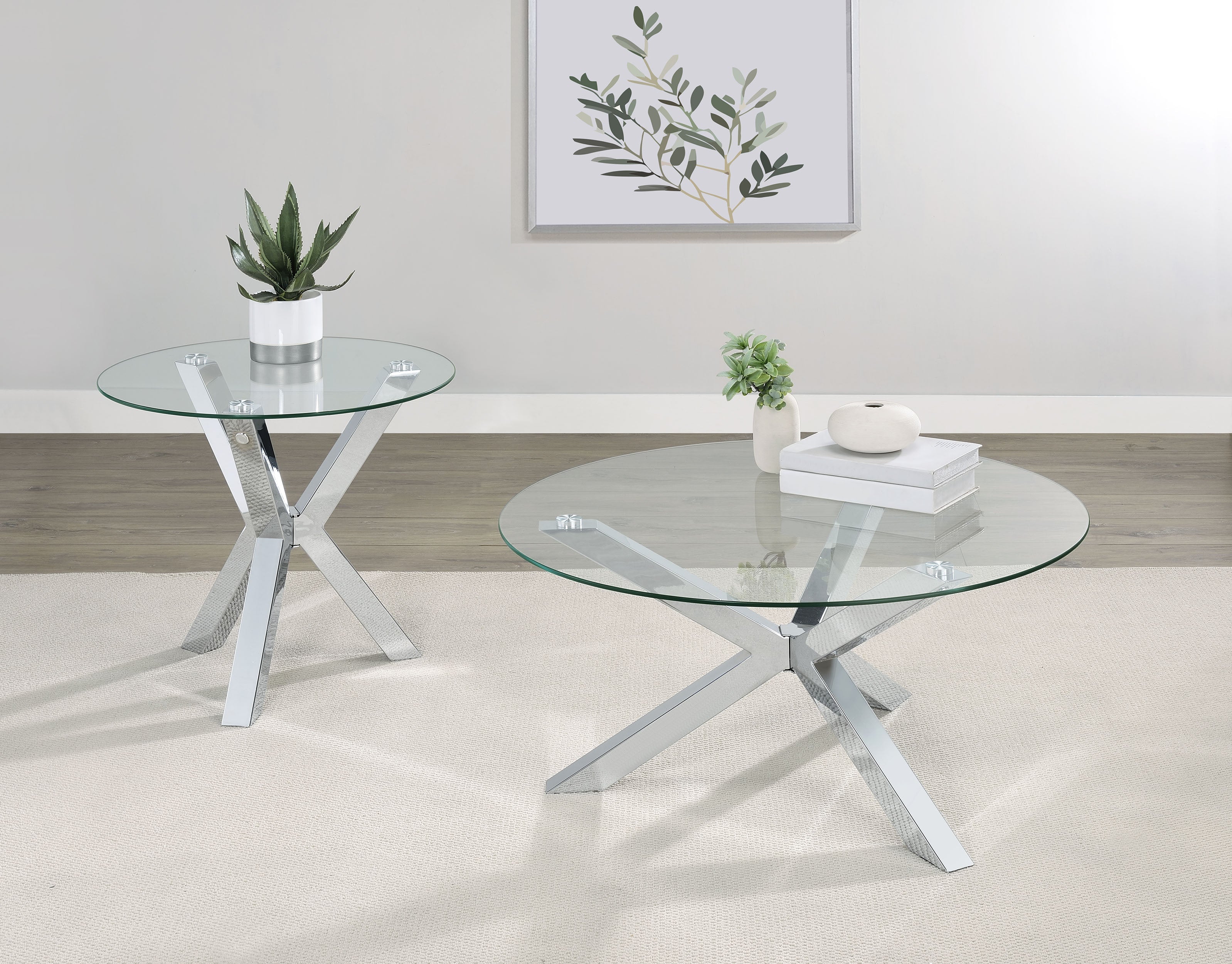 Kenzie  Round Coffee and End Table Set Chrome