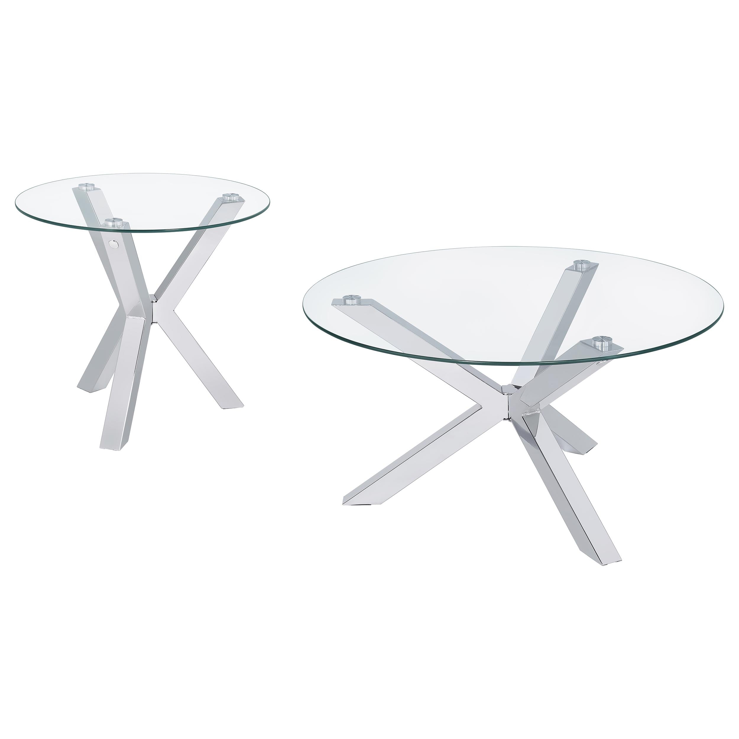 Kenzie  Round Coffee and End Table Set Chrome