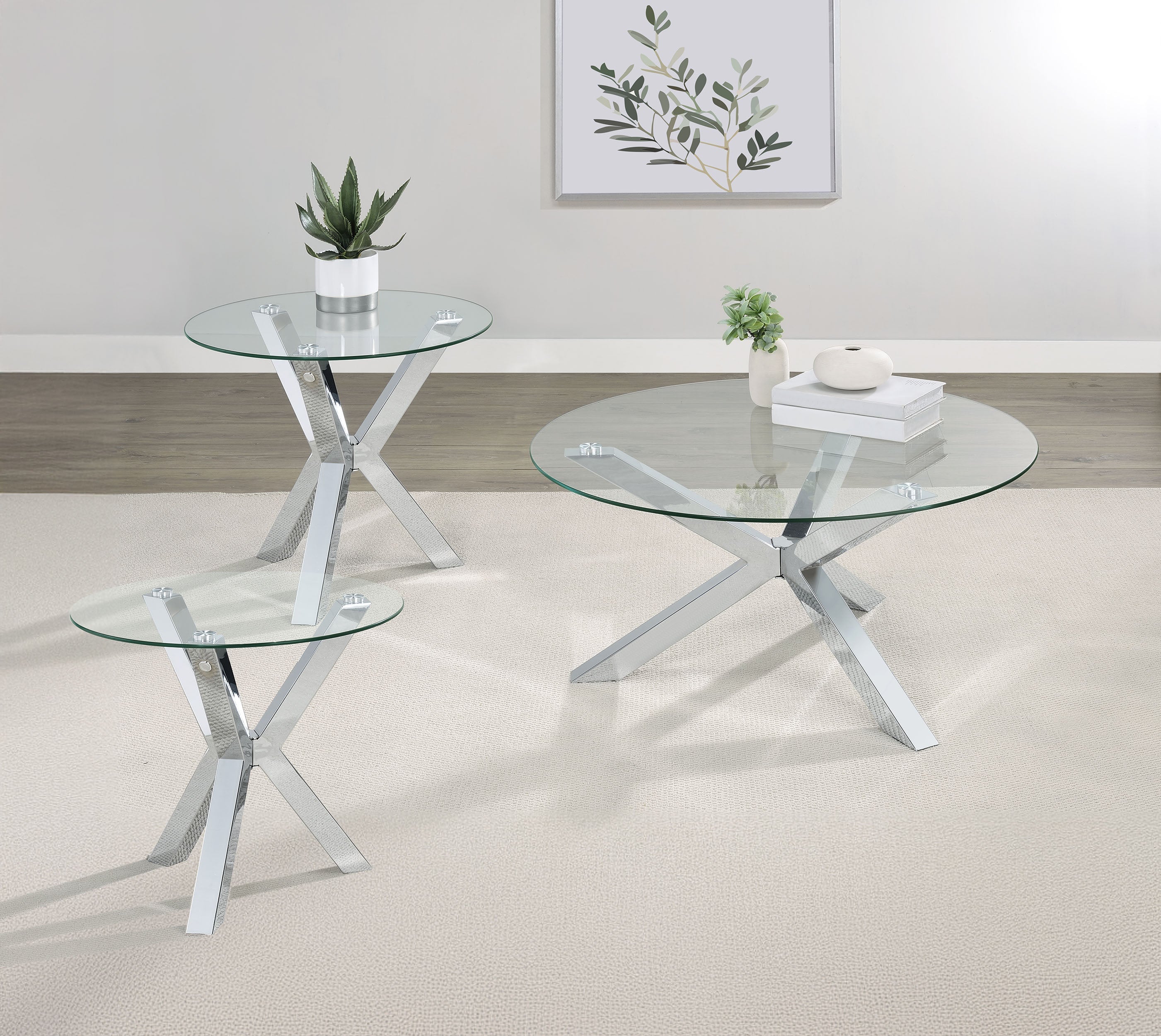 Kenzie  Round Coffee and End Table Set Chrome
