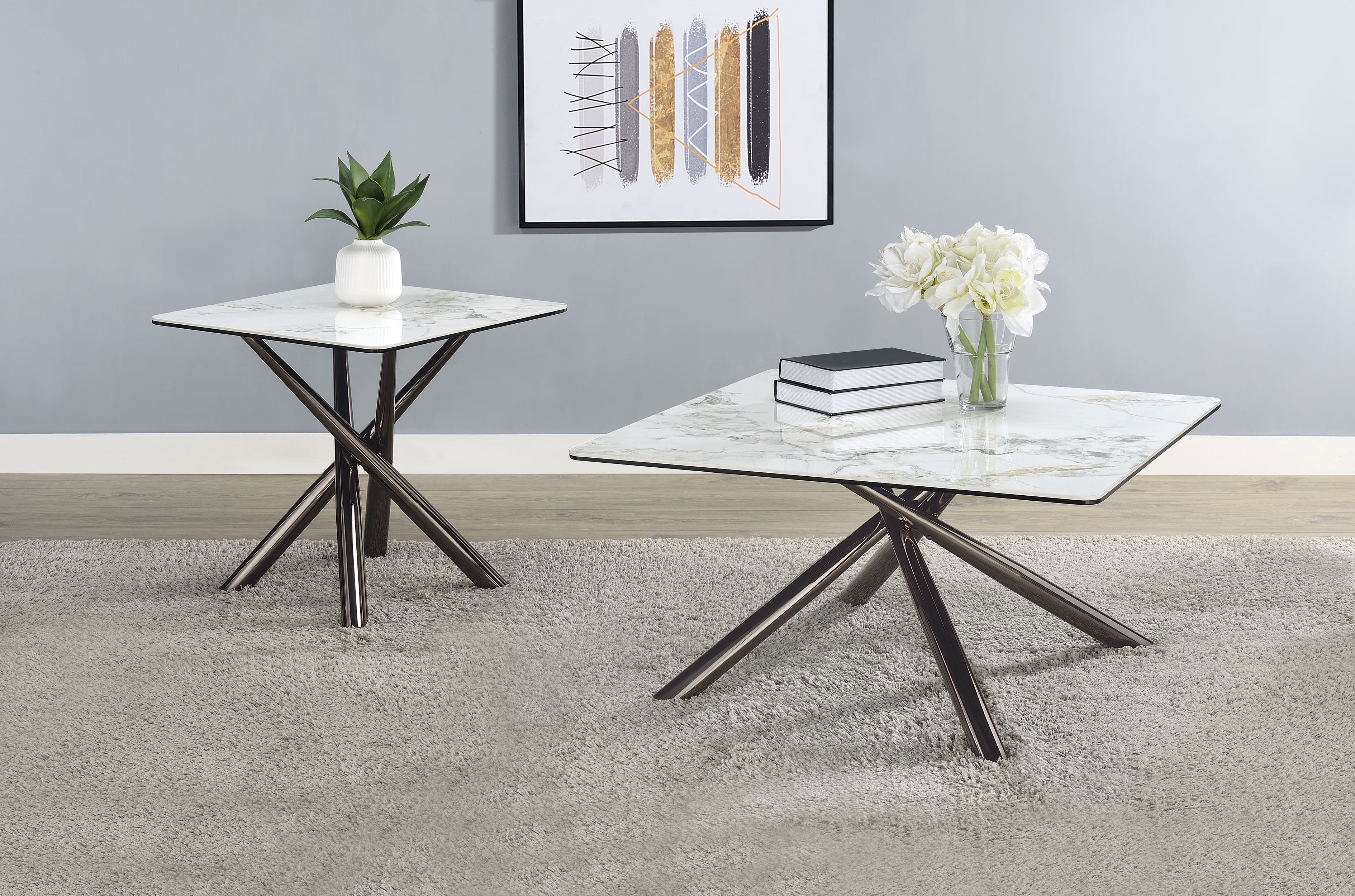 Carvell  Square Coffee and End Table Set Mirage White