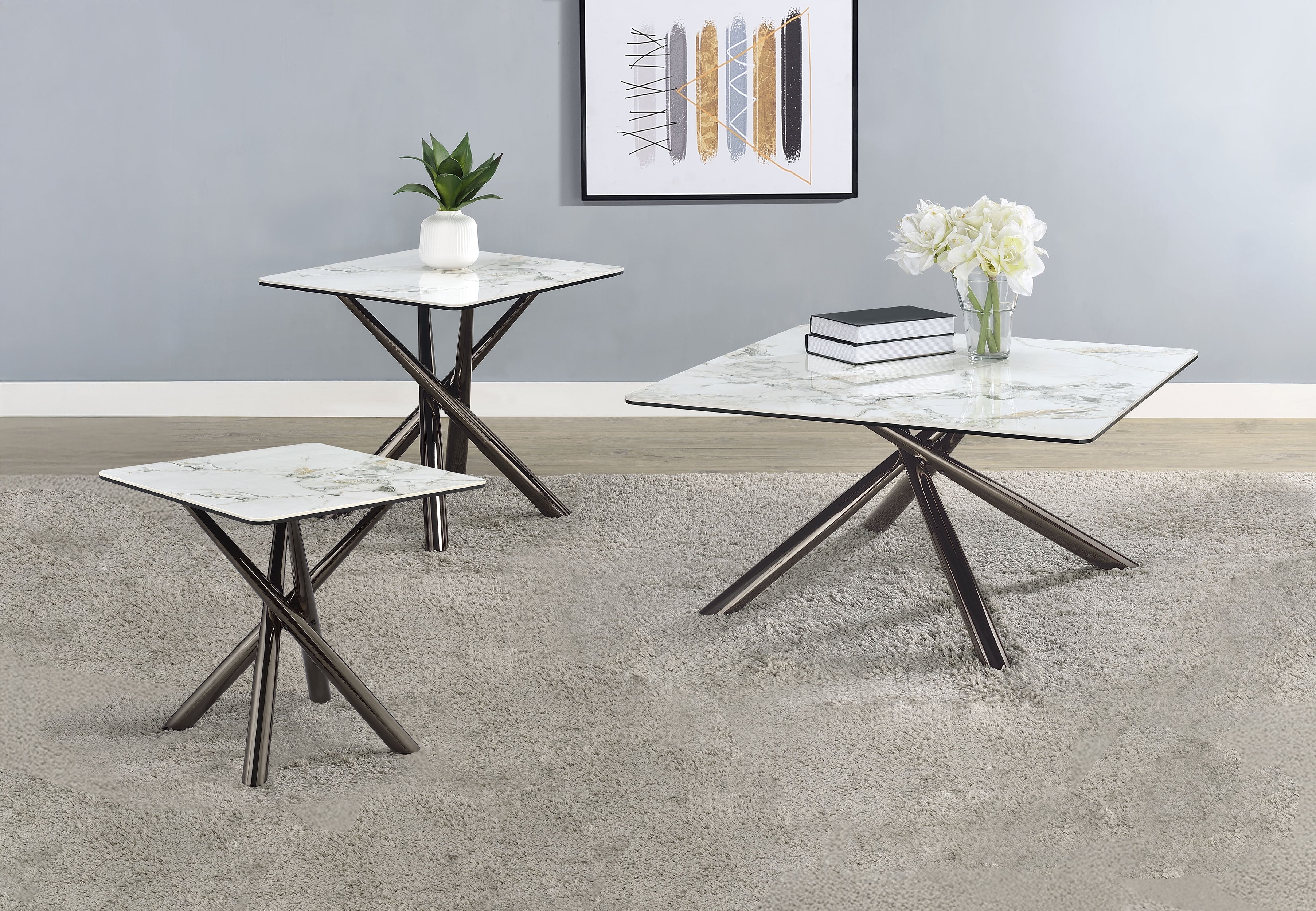 Carvell  Square Coffee and End Table Set Mirage White