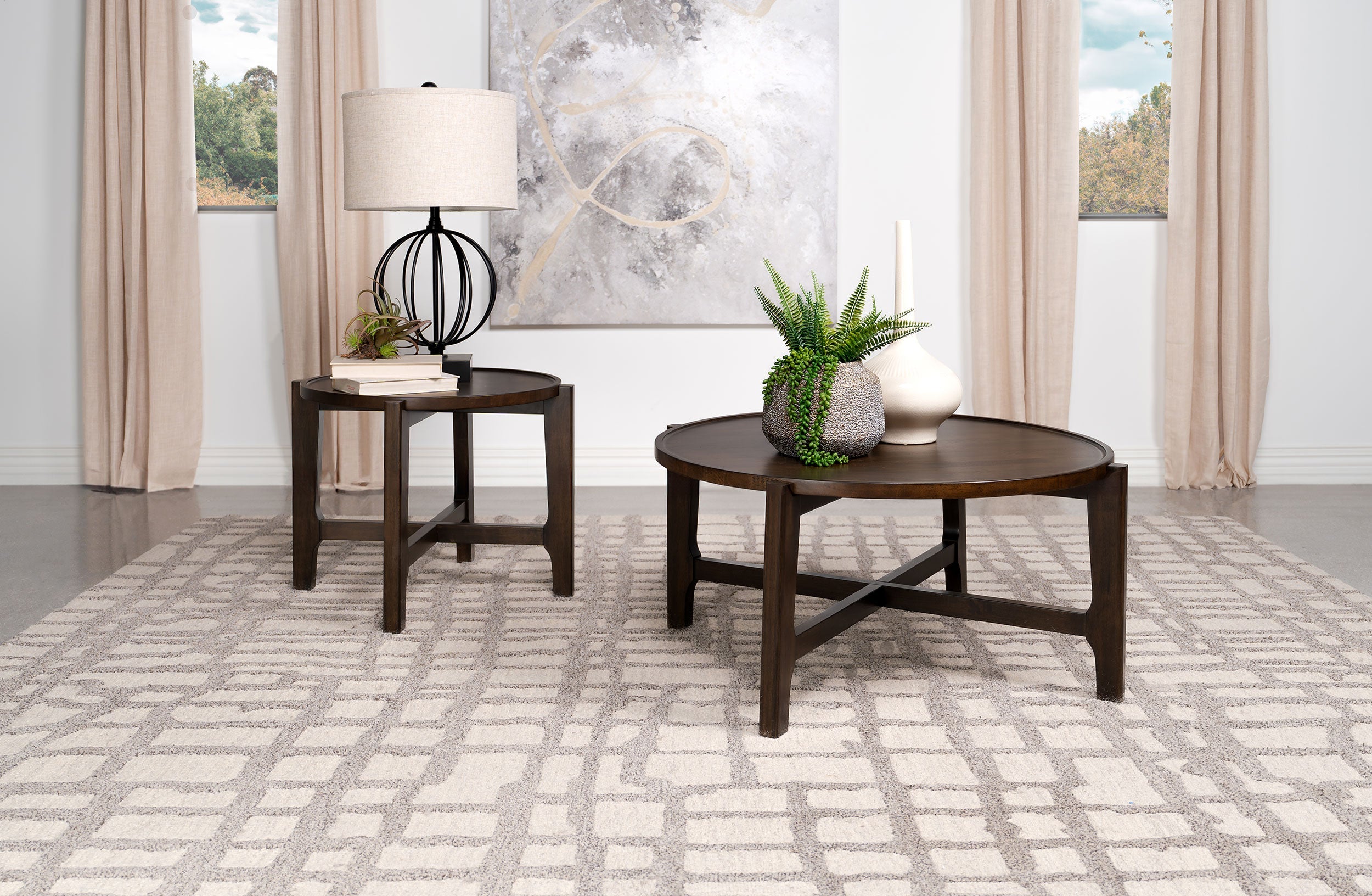 Cota  Solid Wood Coffee and End Table Set Dark Brown