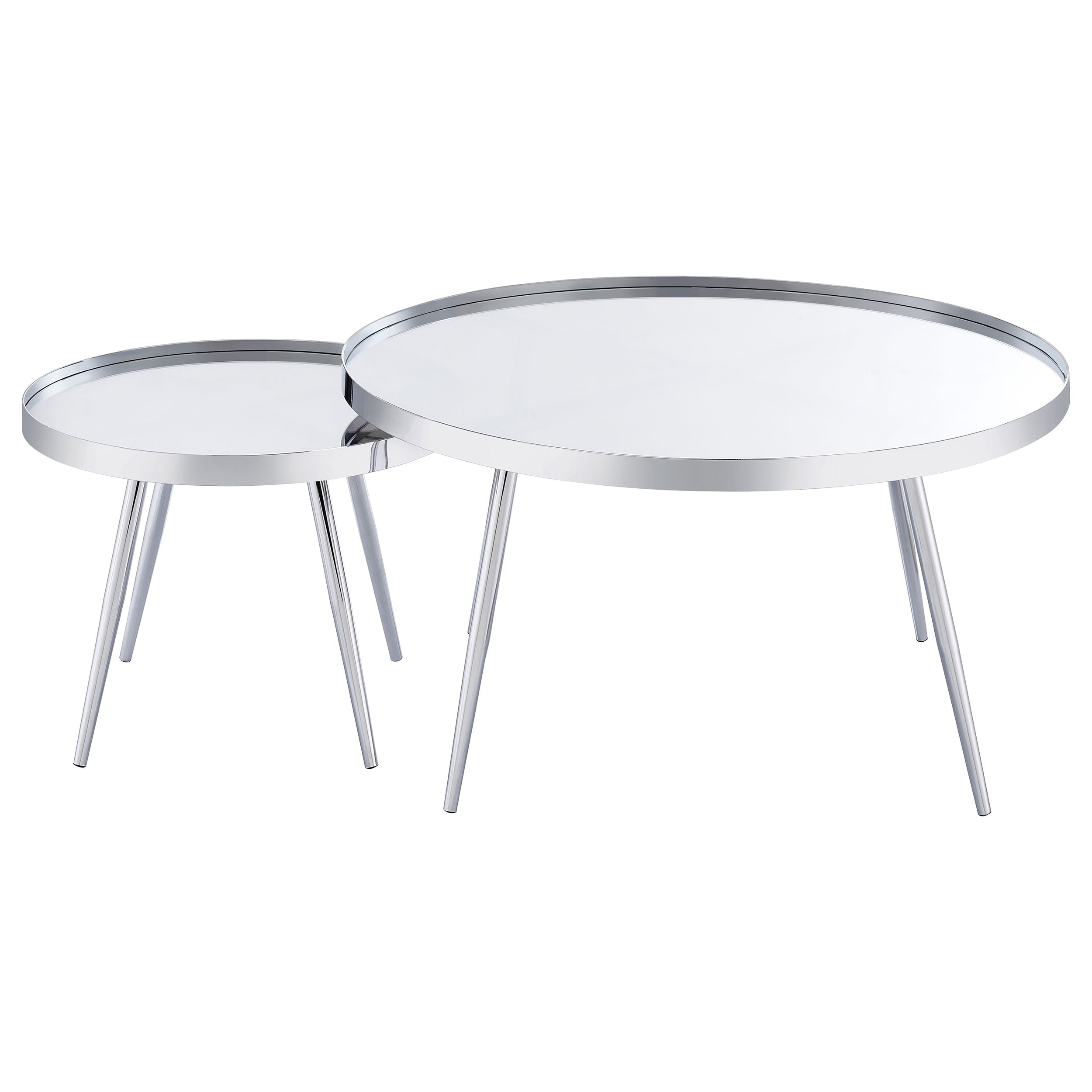 Kaelyn 2-Piece Round Mirror Top Nesting Coffee Table Chrome