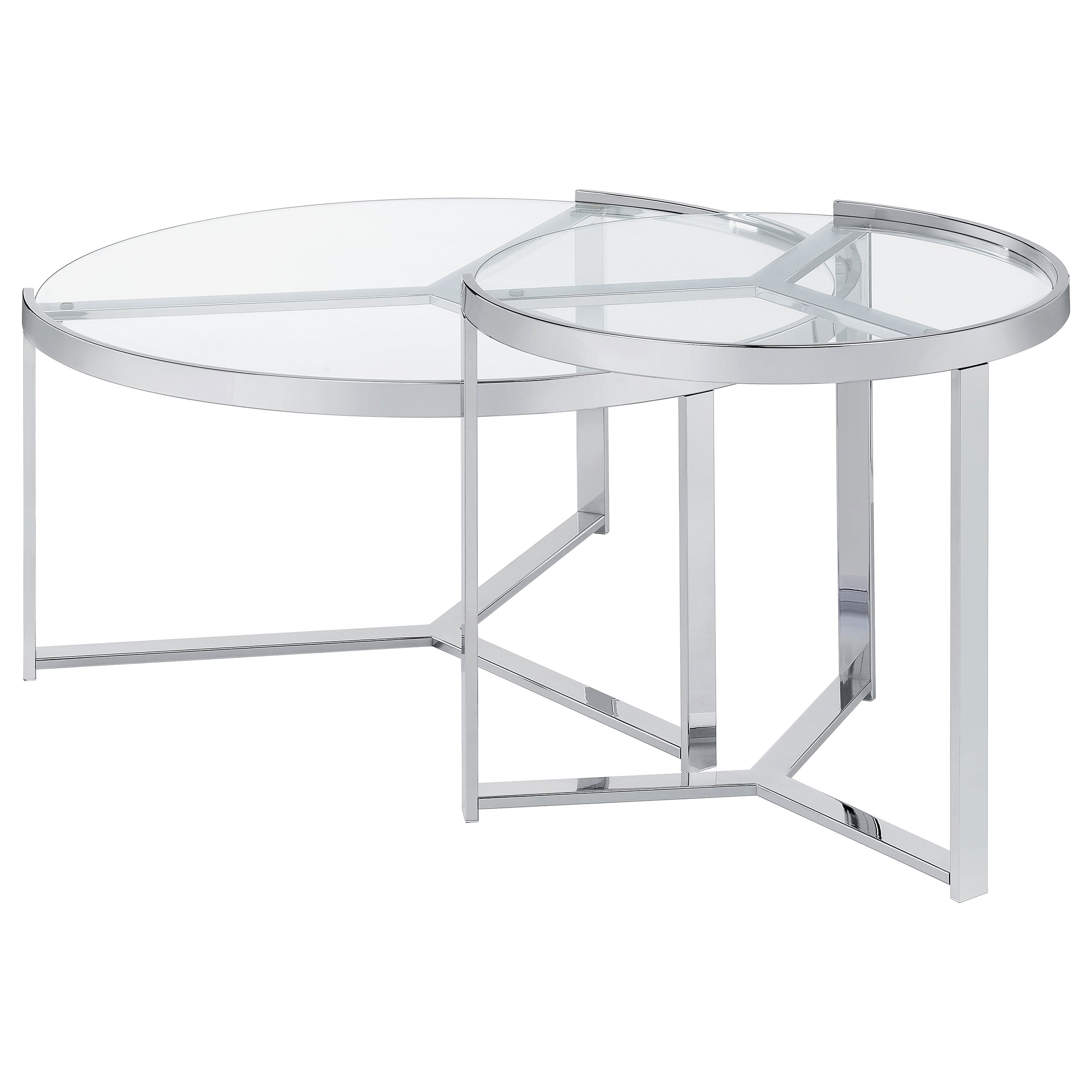 Delia 2-Piece Round Glass Top Nesting Coffee Table Clear and Chrome