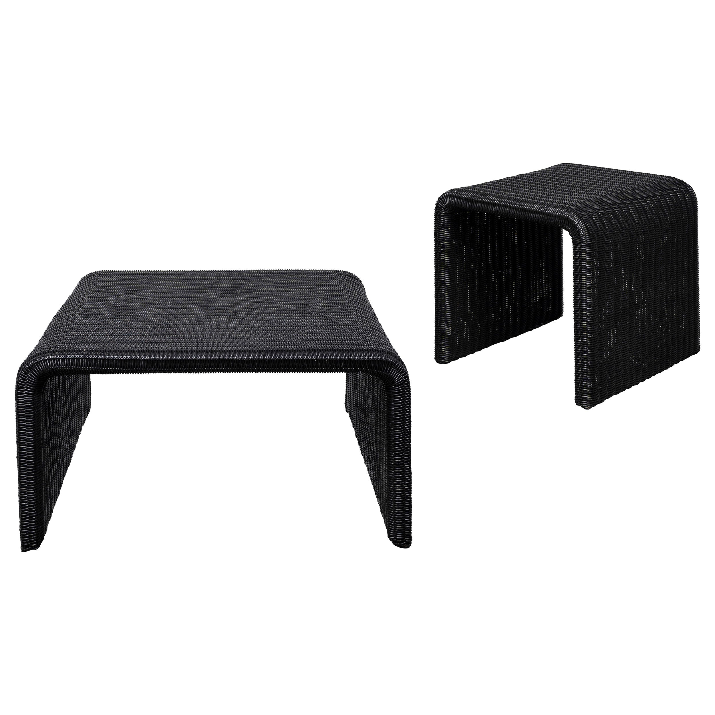Cahya  Rattan Coffee and End Table Set Black
