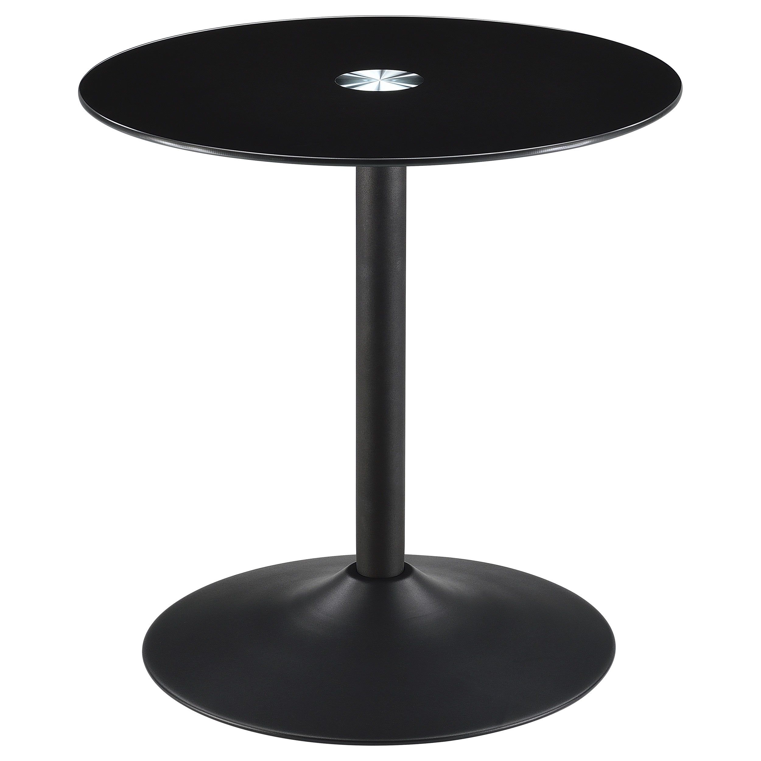 Ganso Round Metal End Table with Tempered Glass Top Black