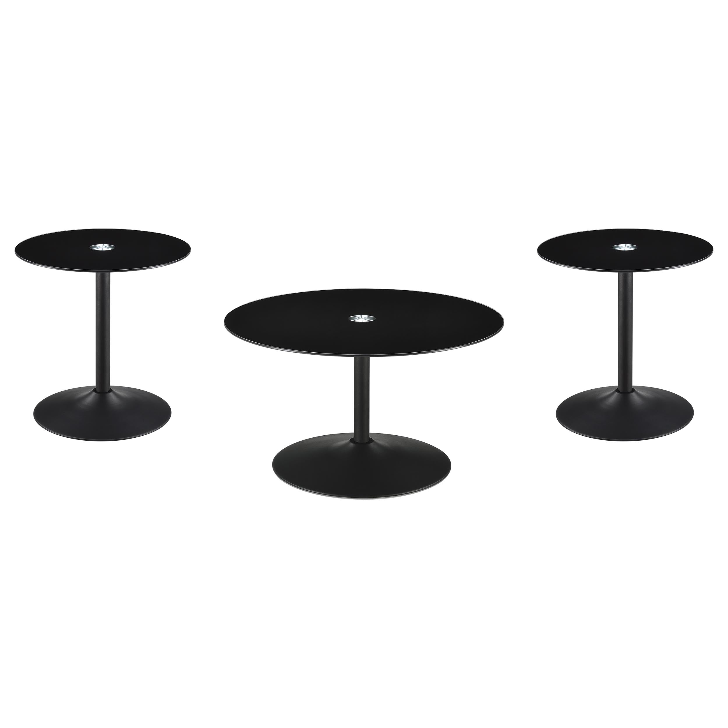 Ganso Round Glass Top Coffee and End Table Set Black