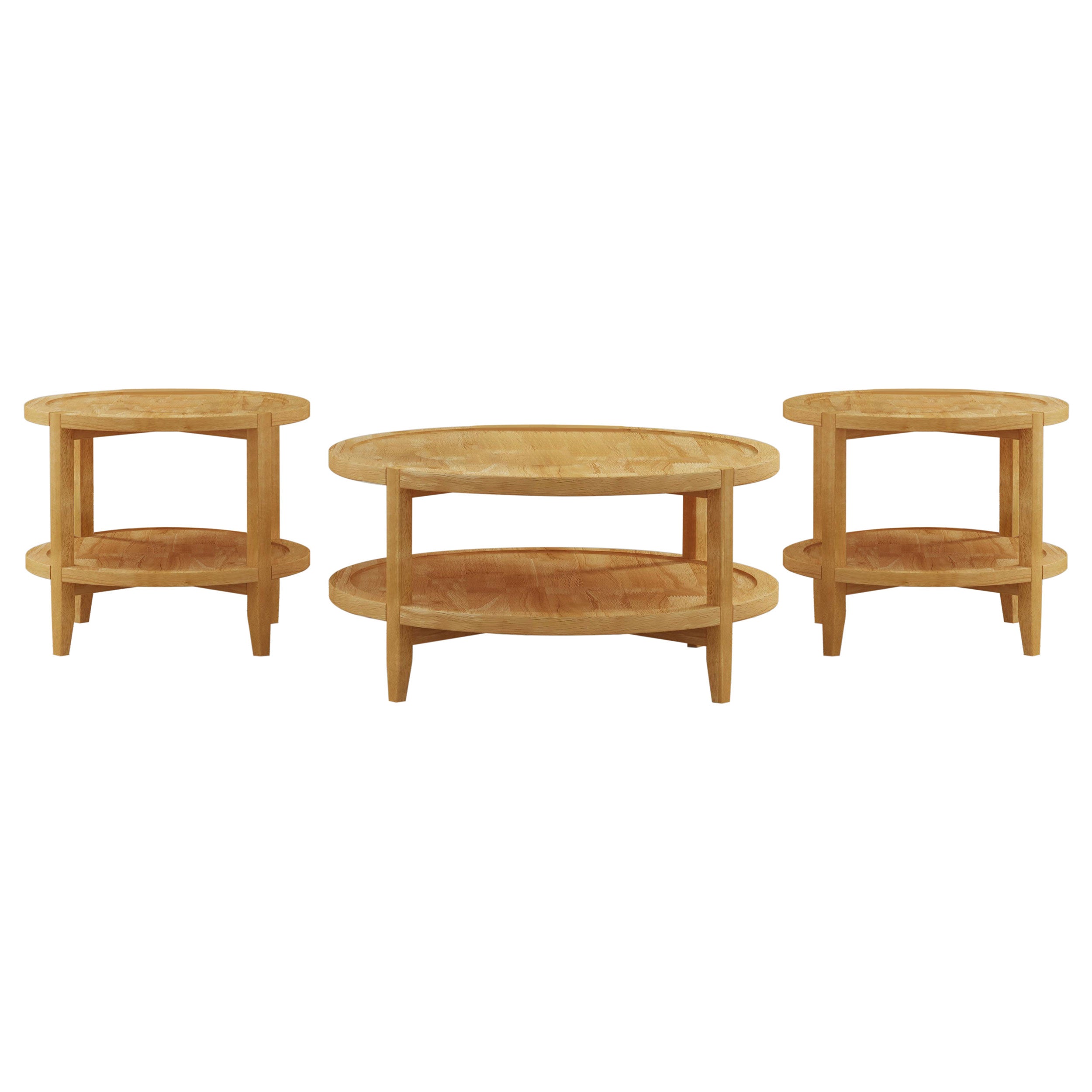 Camillo  Round Coffee and End Table Set Maple
