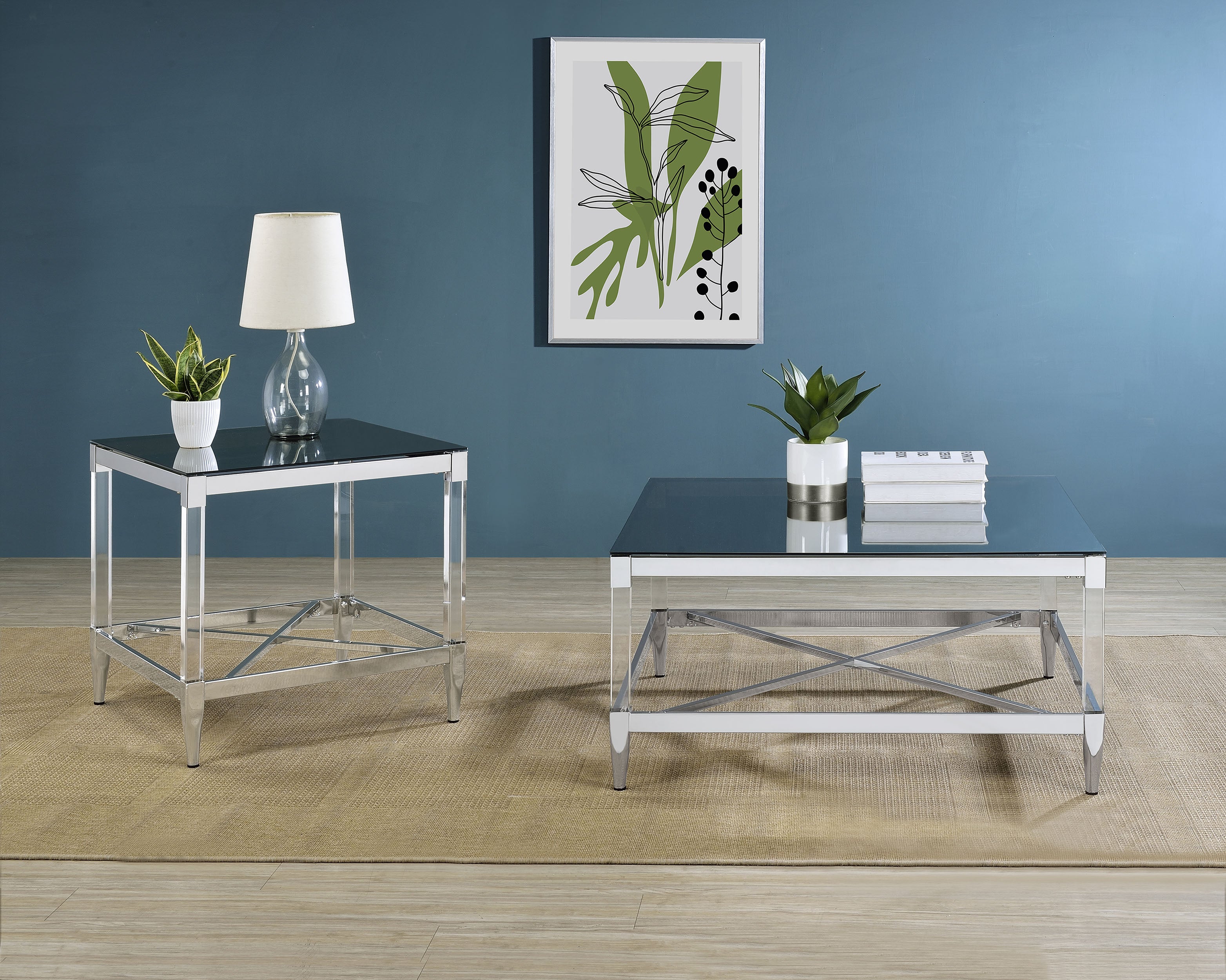 Lindley Square Coffee and End Table Set Chrome
