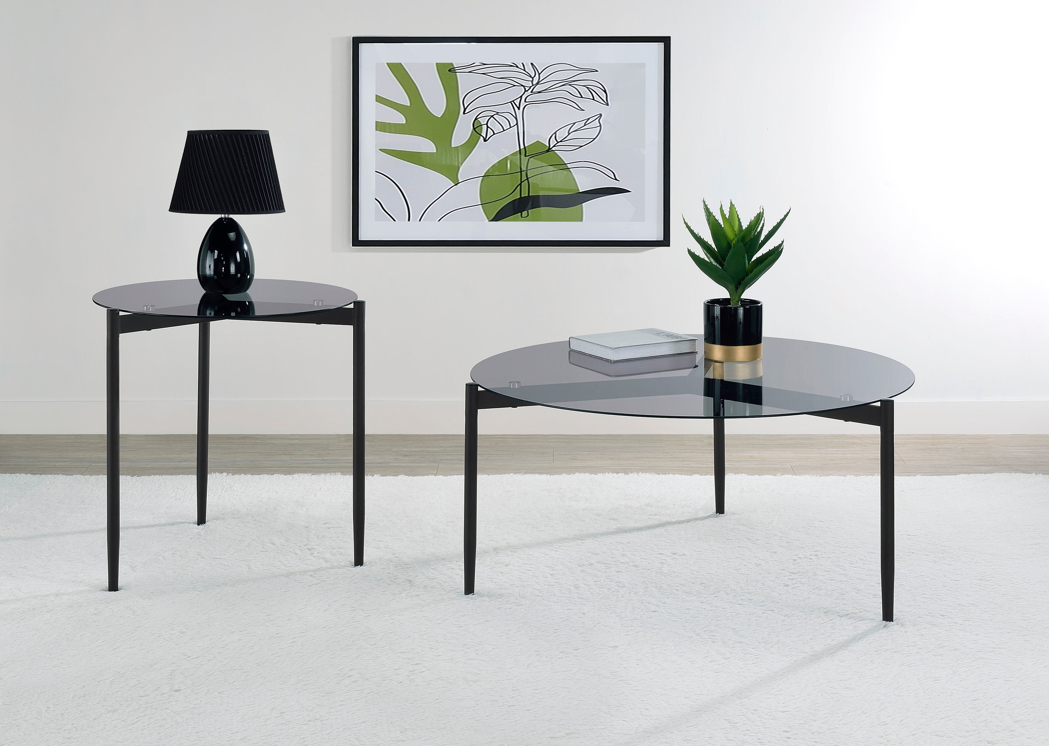 Rosalie Round Smoked Glass Top Coffee Table Sandy Black