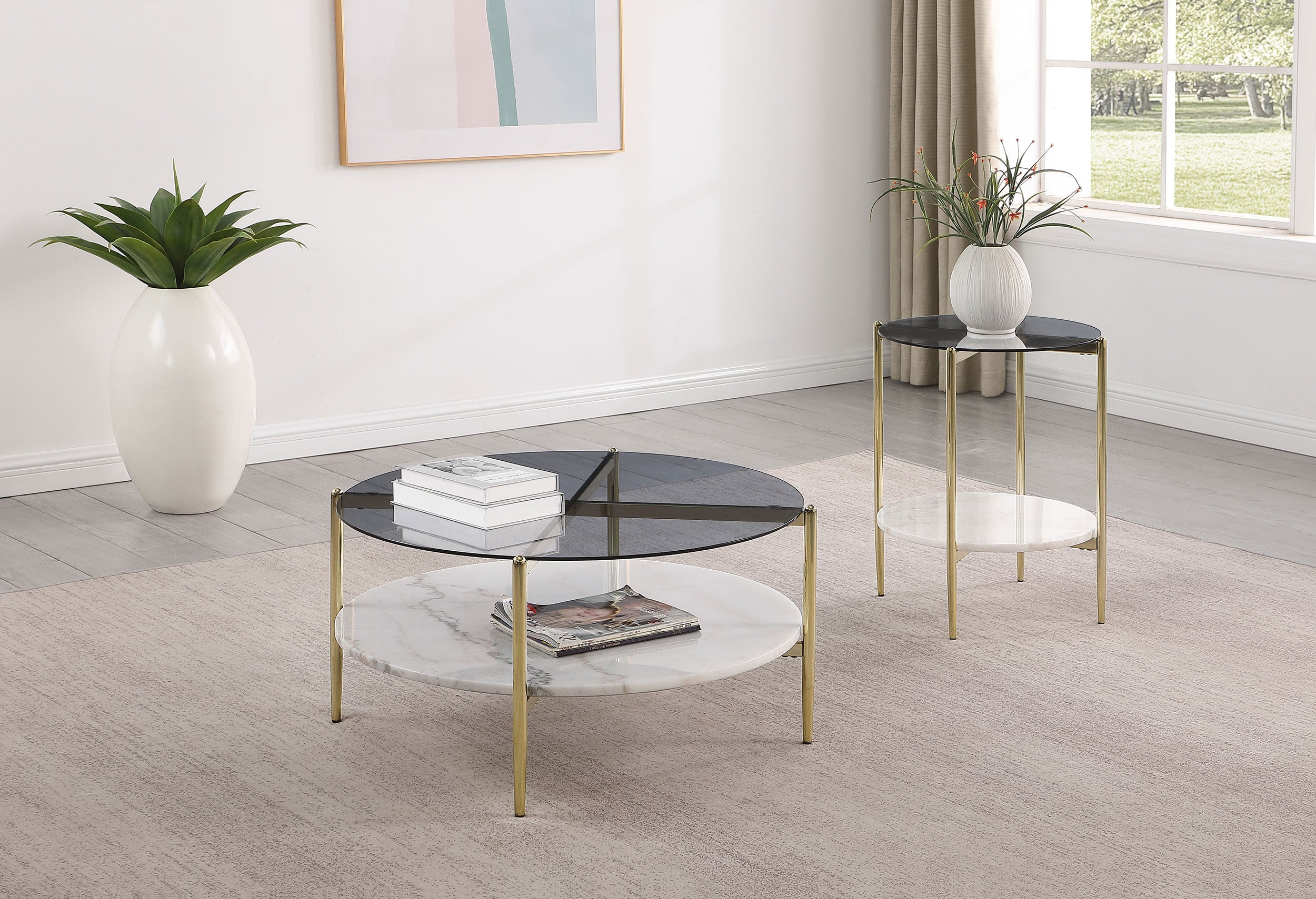 Jonelle  Round Coffee and End Table Set Gold