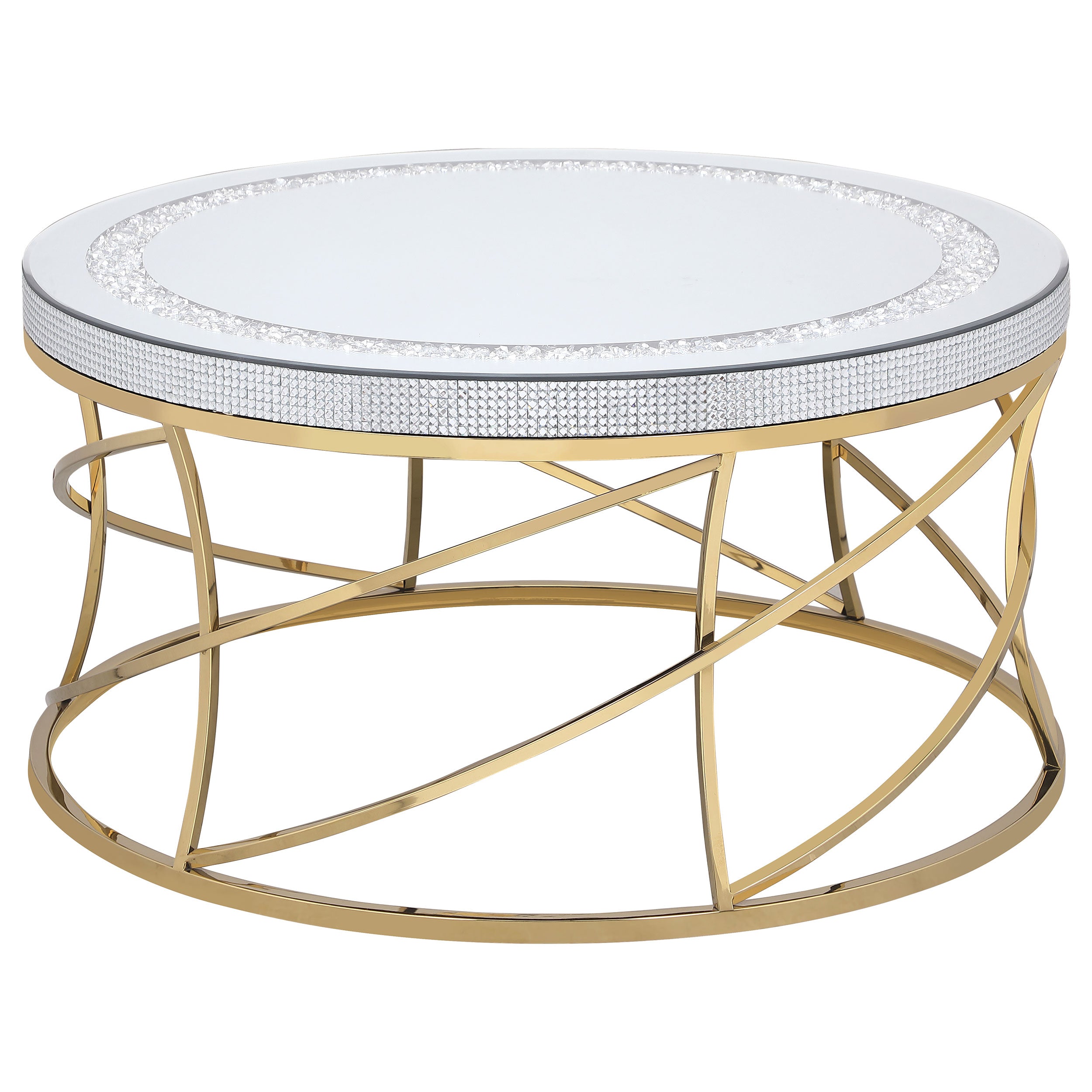 Elise  Round Mirror Top Coffee and End Table Set Gold