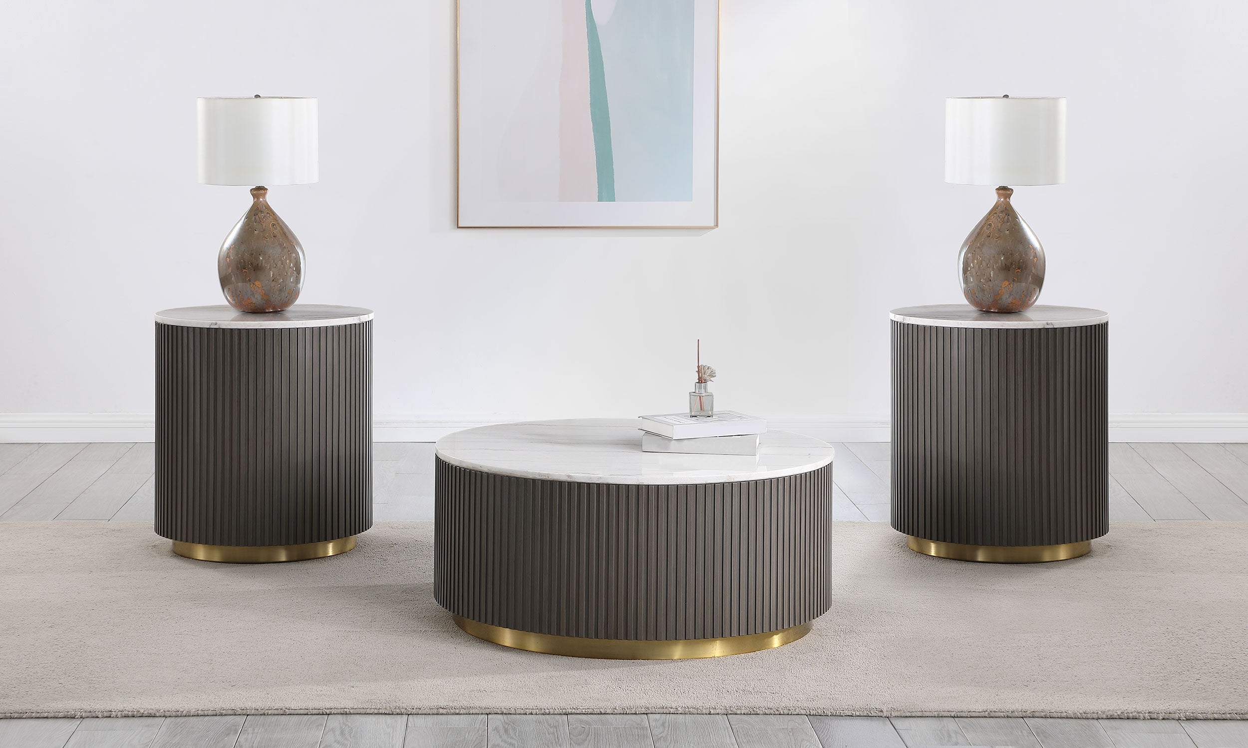 Jason  Round Marble Coffee and End Table Set White