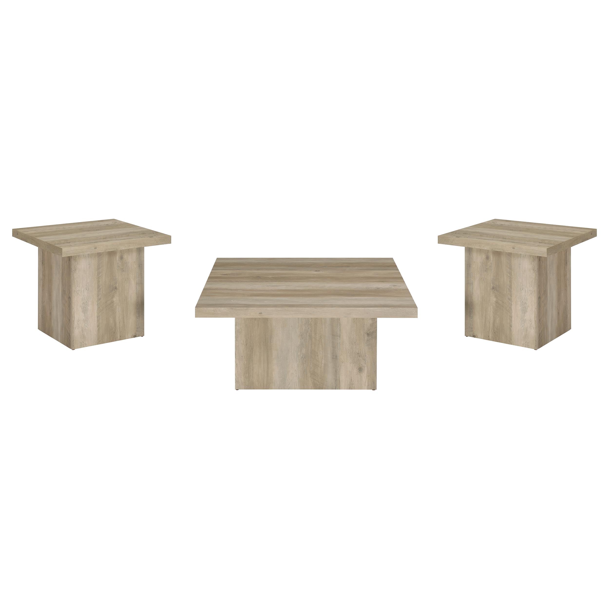 Devar Square Coffee End Table Set Distressed Pine