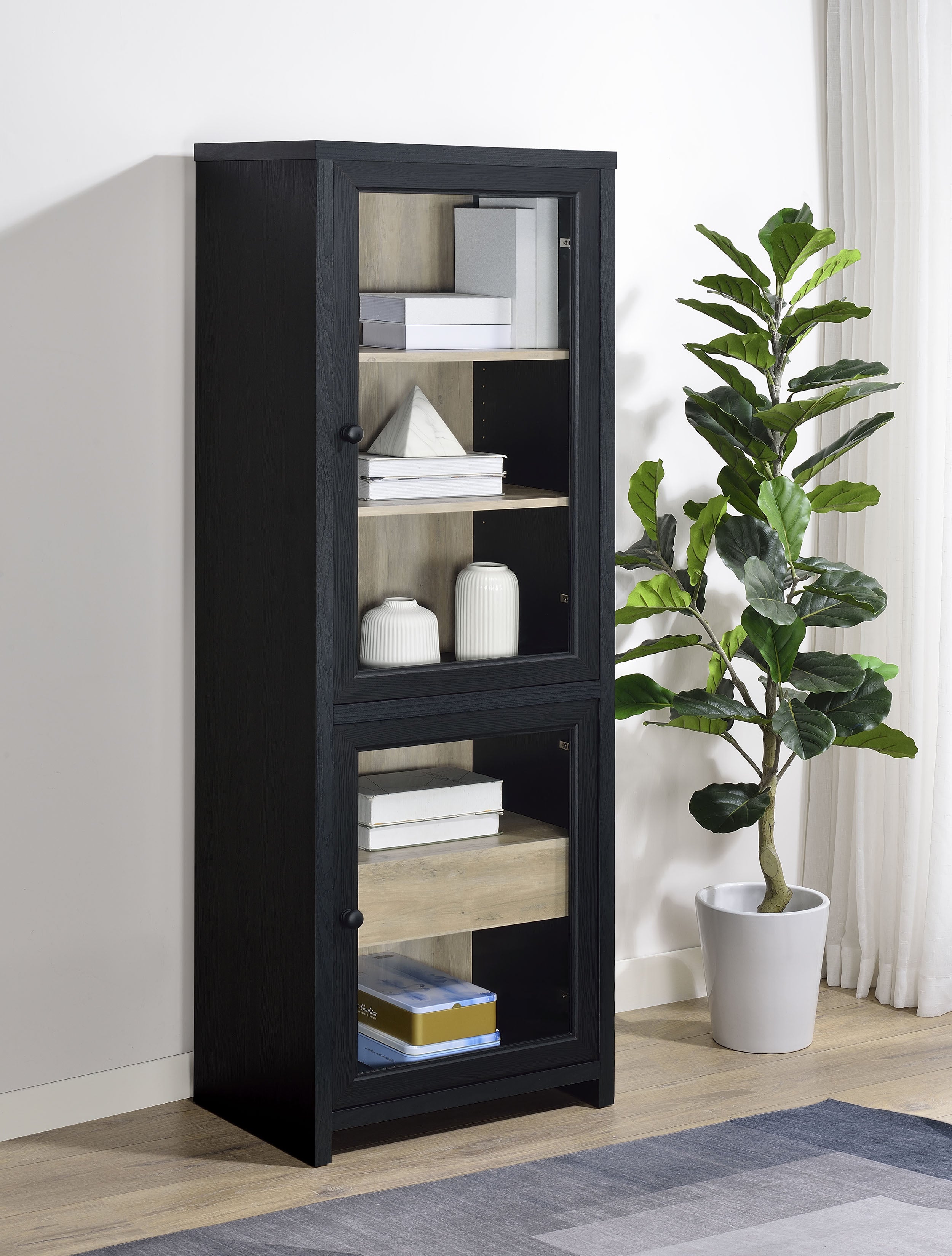 Denison 67-inch 2-door Media Tower Storage Cabinet Black