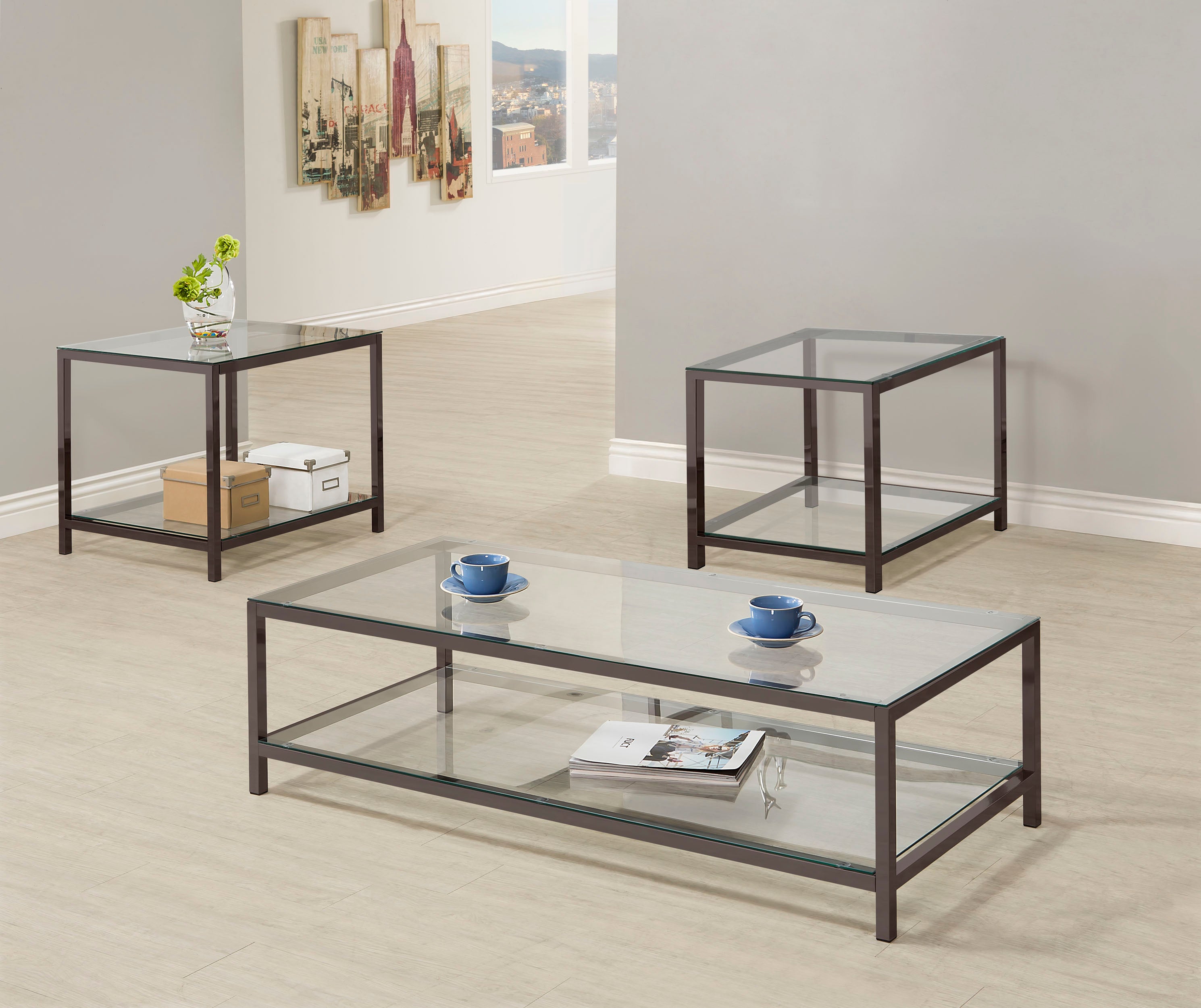 Trini Coffee and End Table Set Black Nickel