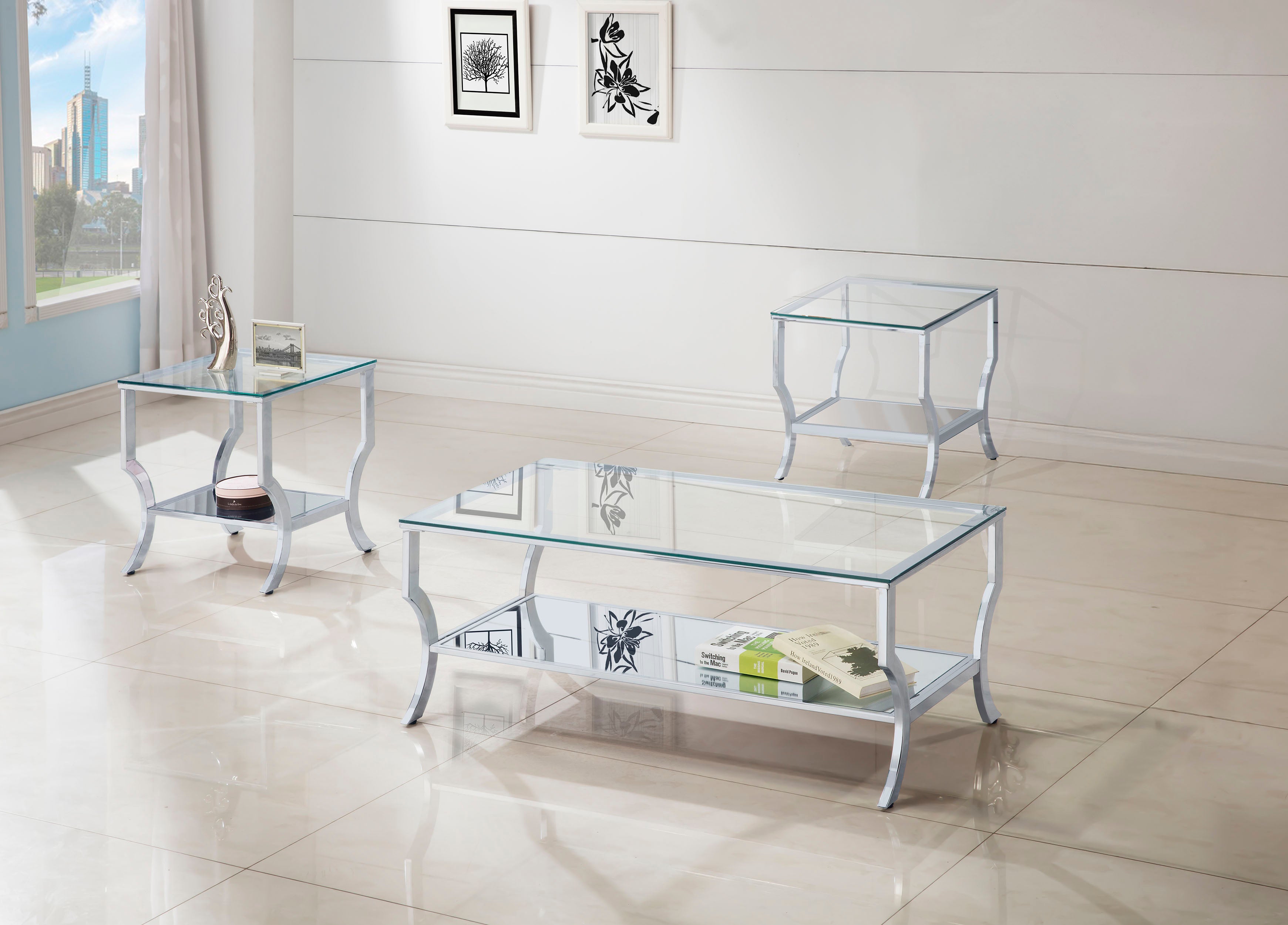 Saide Glass Top Coffee and End Table Set Chrome