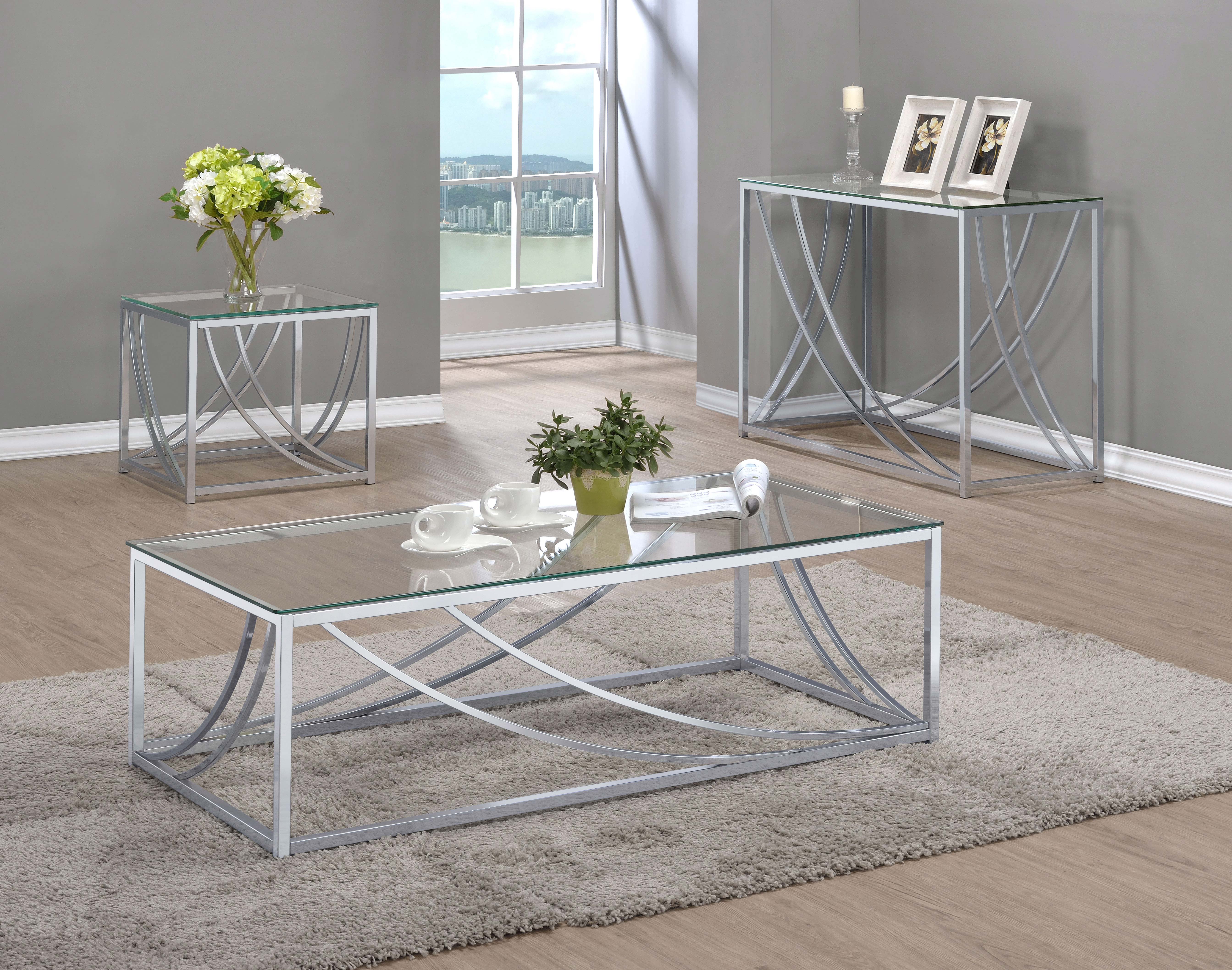 Lille 3-piece Glass Top Coffee End Sofa Table Set Chrome