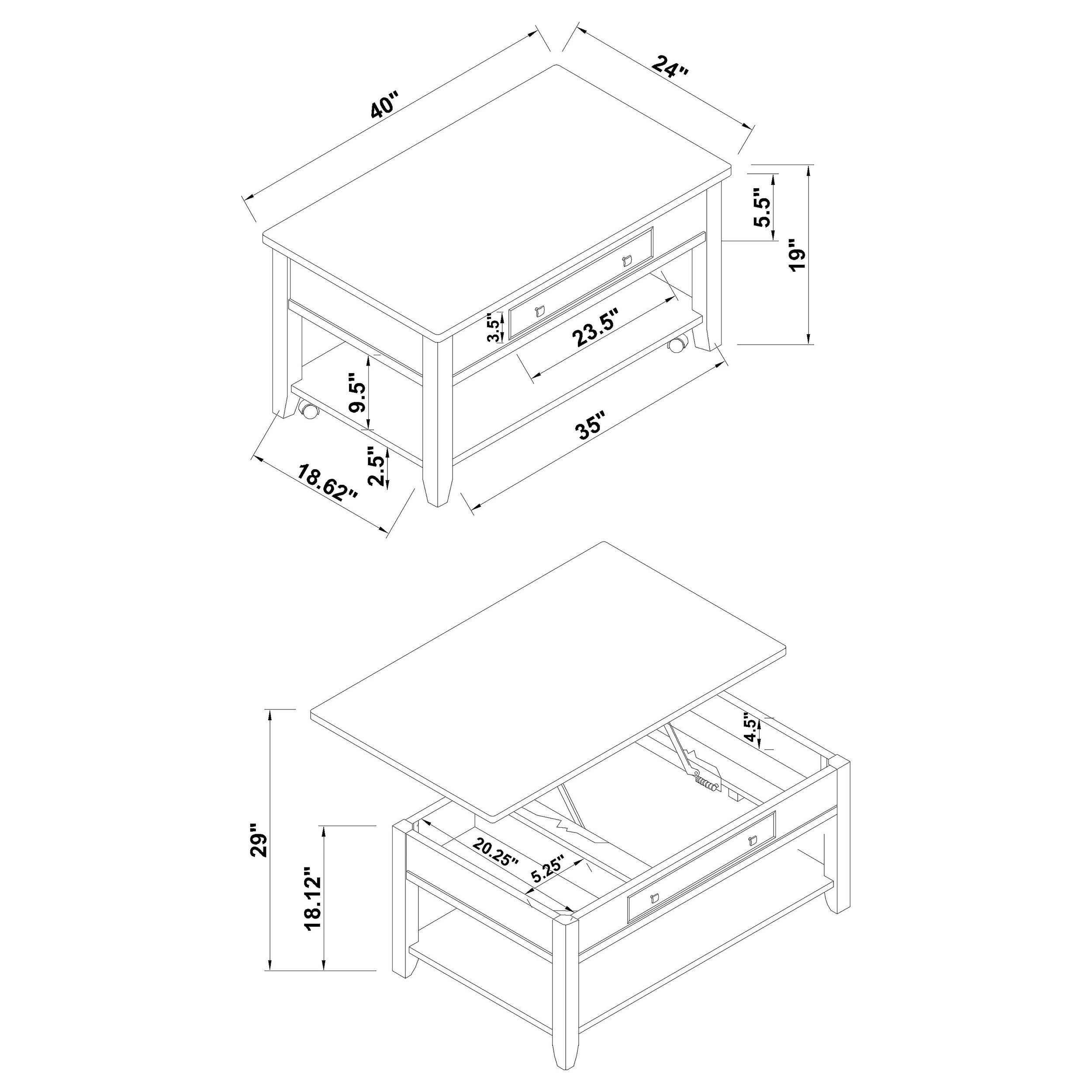 Bradford Rectangular Lift Top Coffee Table Walnut