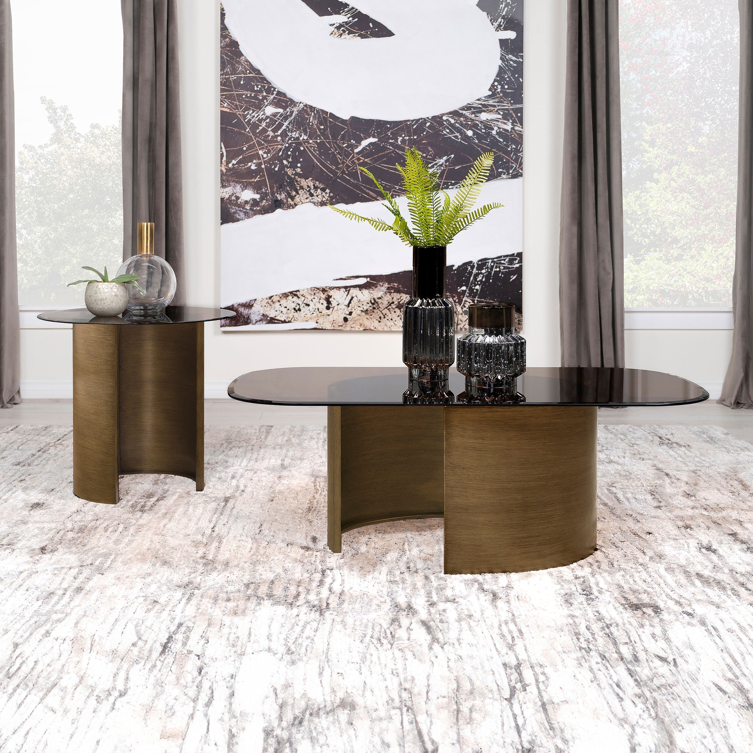 Morena  Coffee and End Table Set Brushed Bronze