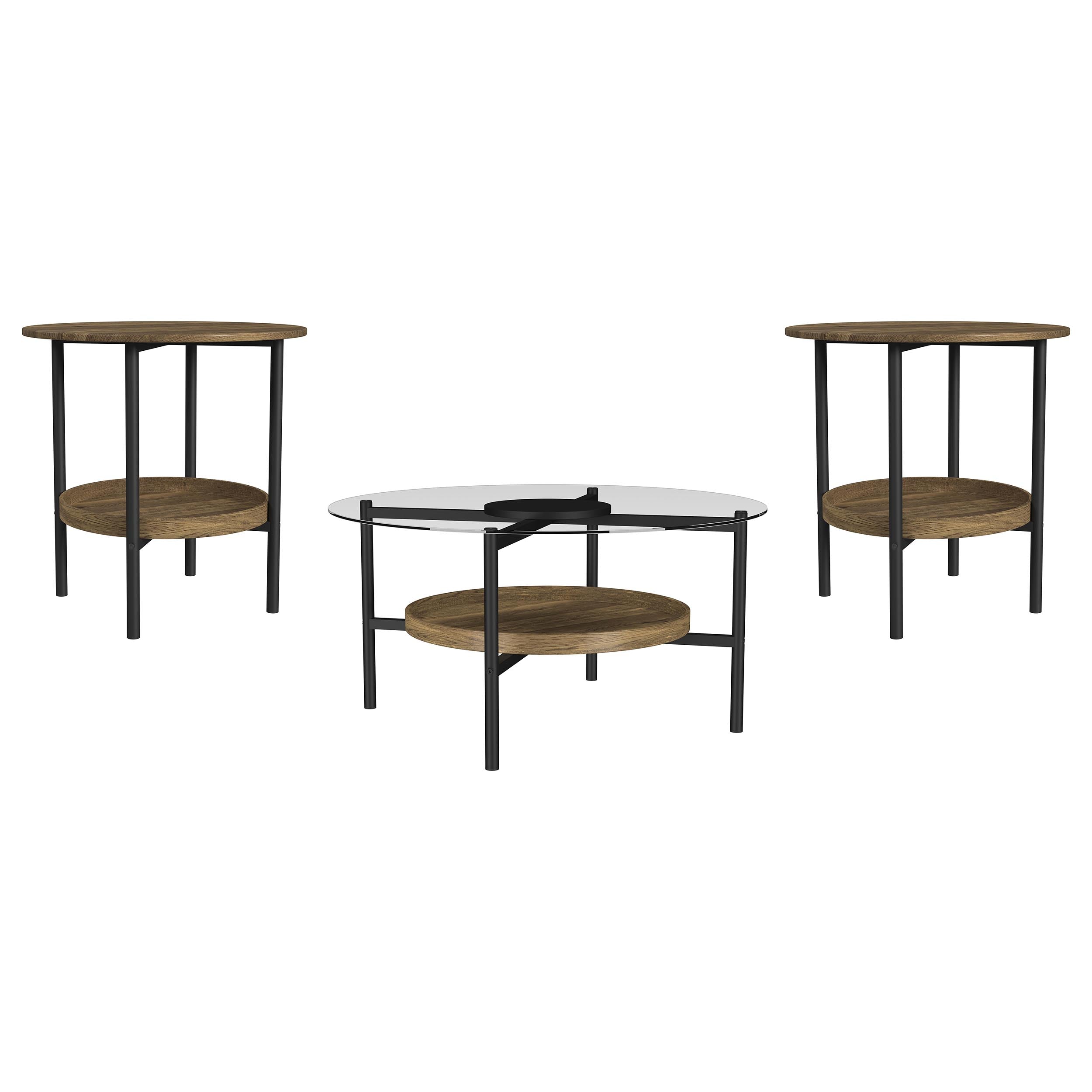 Delfin  Round Coffee and End Table Set Brown